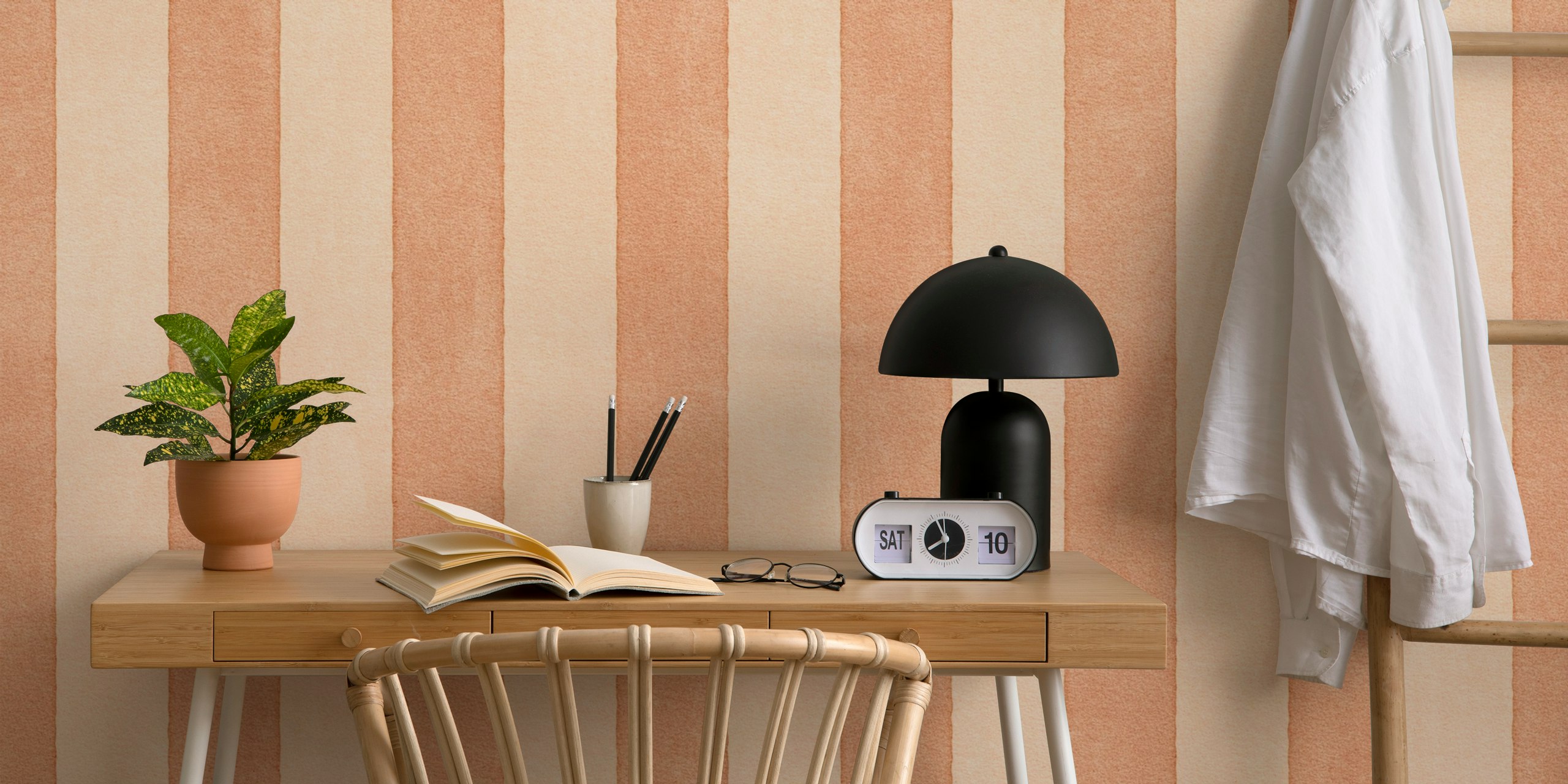 Peach and cream vertical striped wallpaper design
