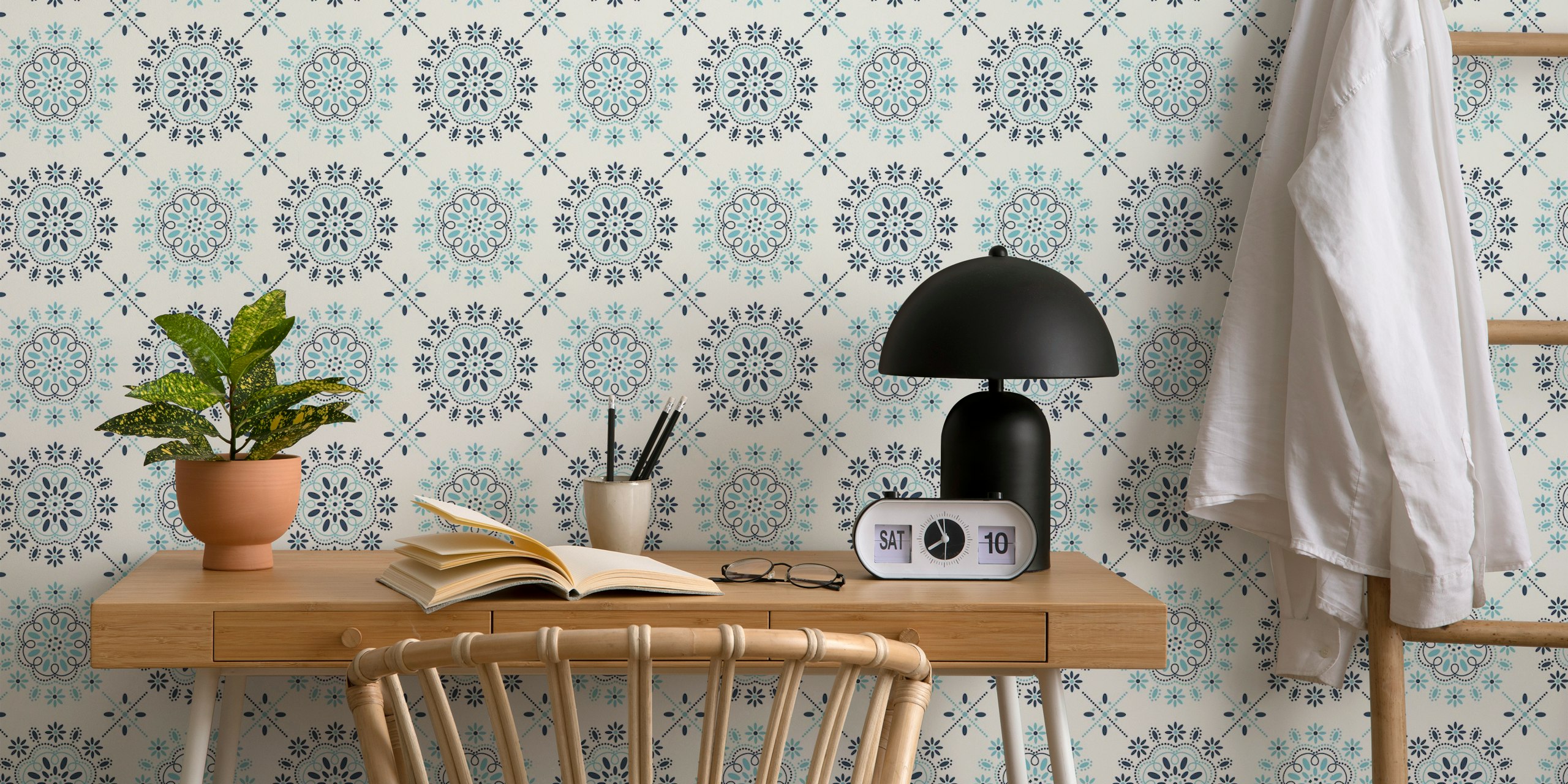Design della carta da parati Blue and white kitchen tile