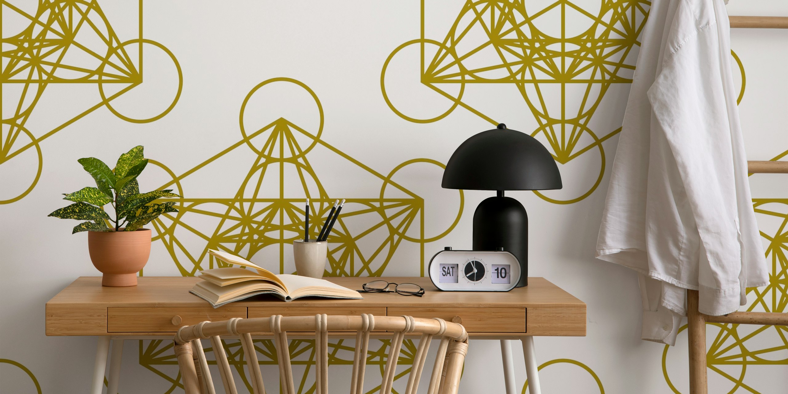 Gold and white Metatron's Cube design wall mural