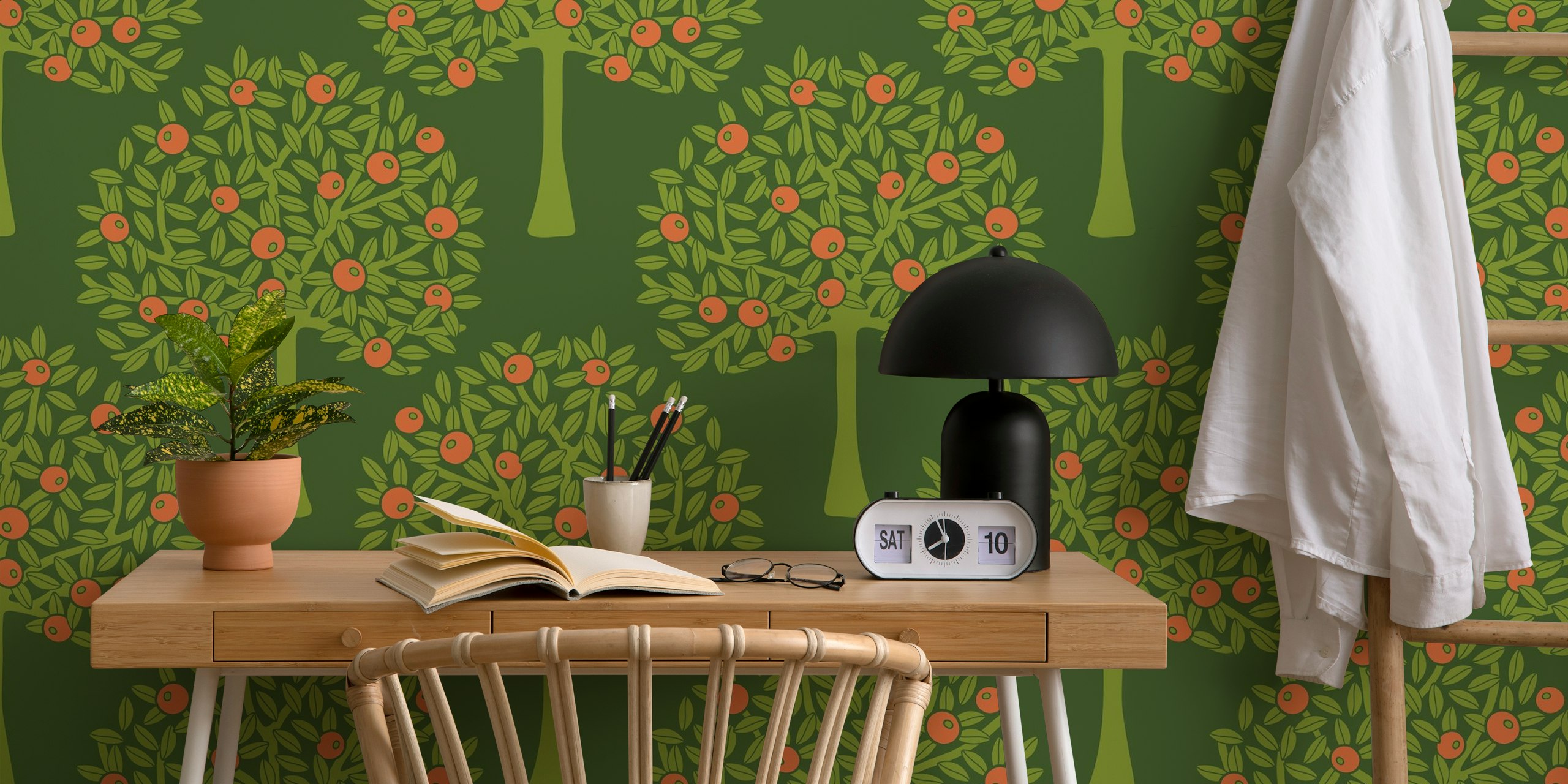 Citrus fruit trees with orange fruits and green leaves wallpaper