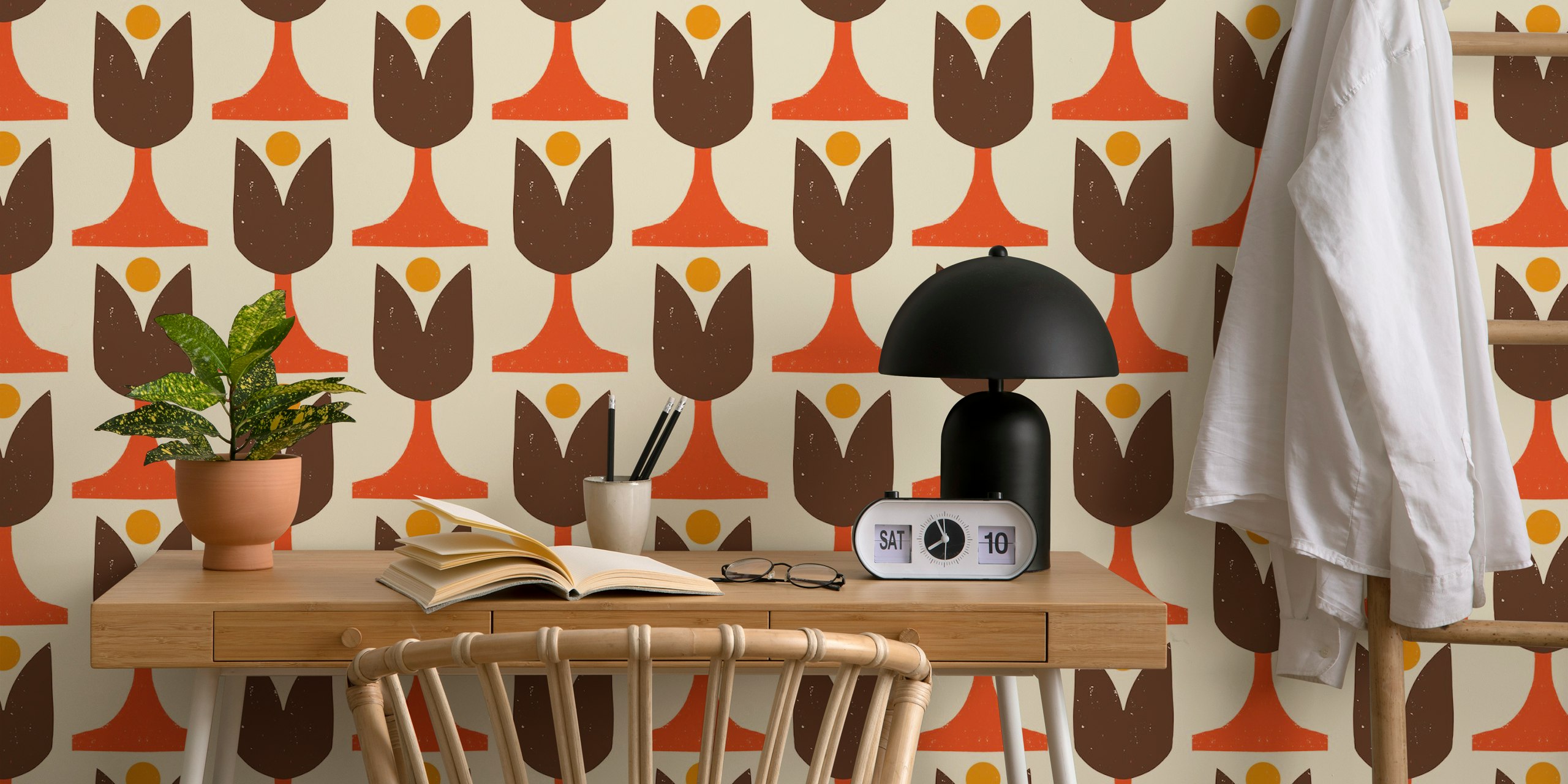 Mod 70s Floral Tulip wallpaper in a room