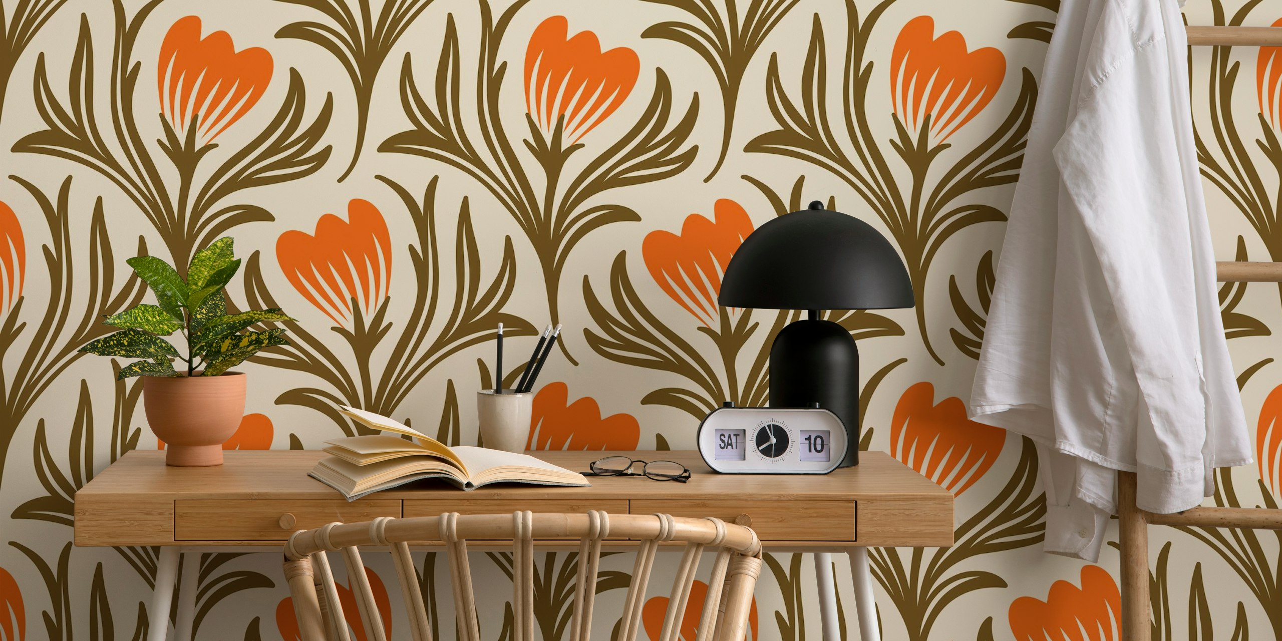 Hand drawn wildflowers pattern wallpaper in a room