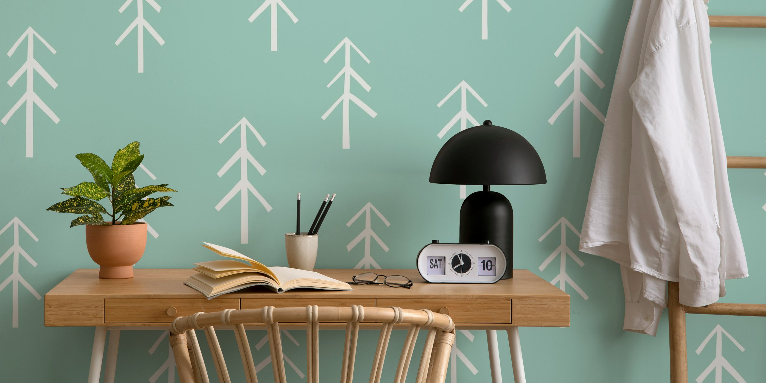 Forest light turquoise wallpaper design