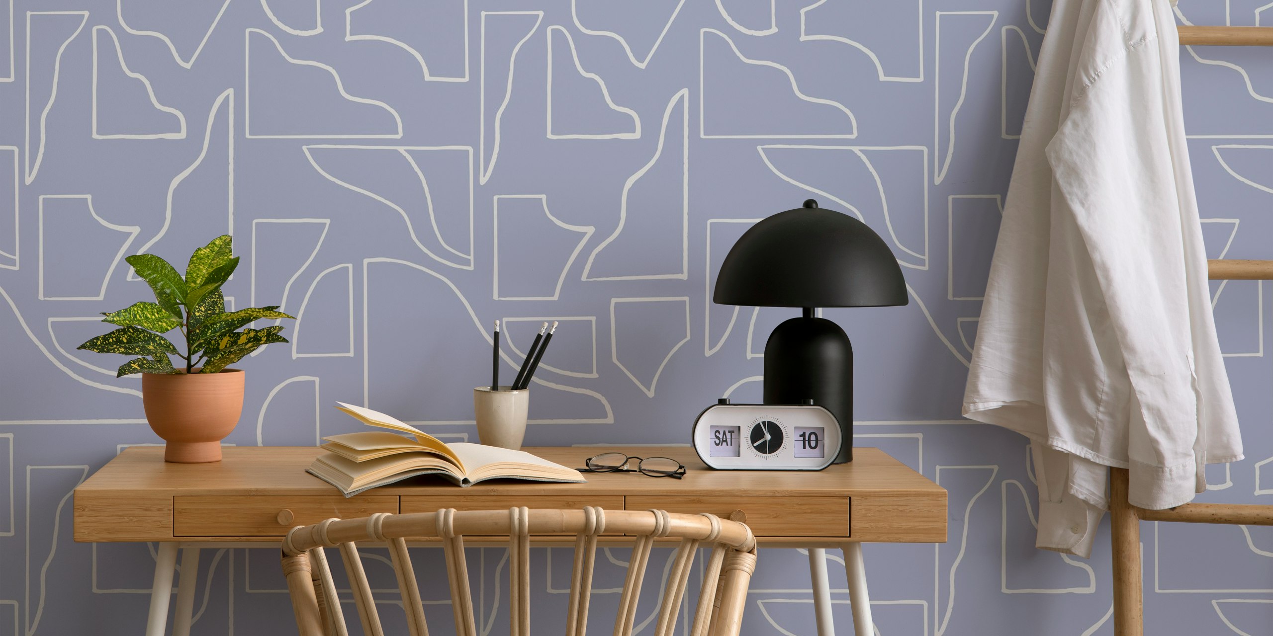 Organic shapes pattern wallpaper in a room