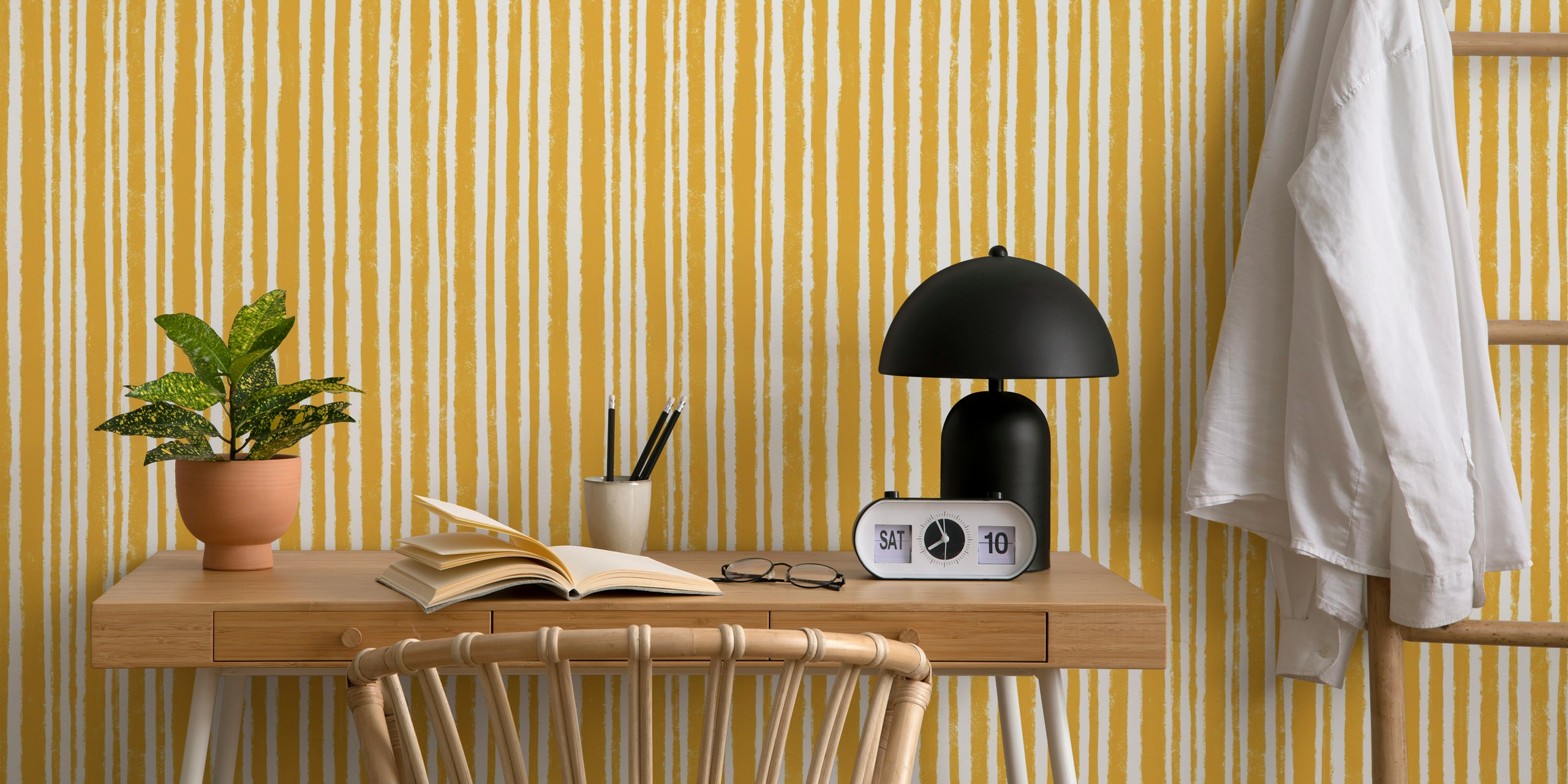 Mustard Yellow Vertical Striped Wallpaper