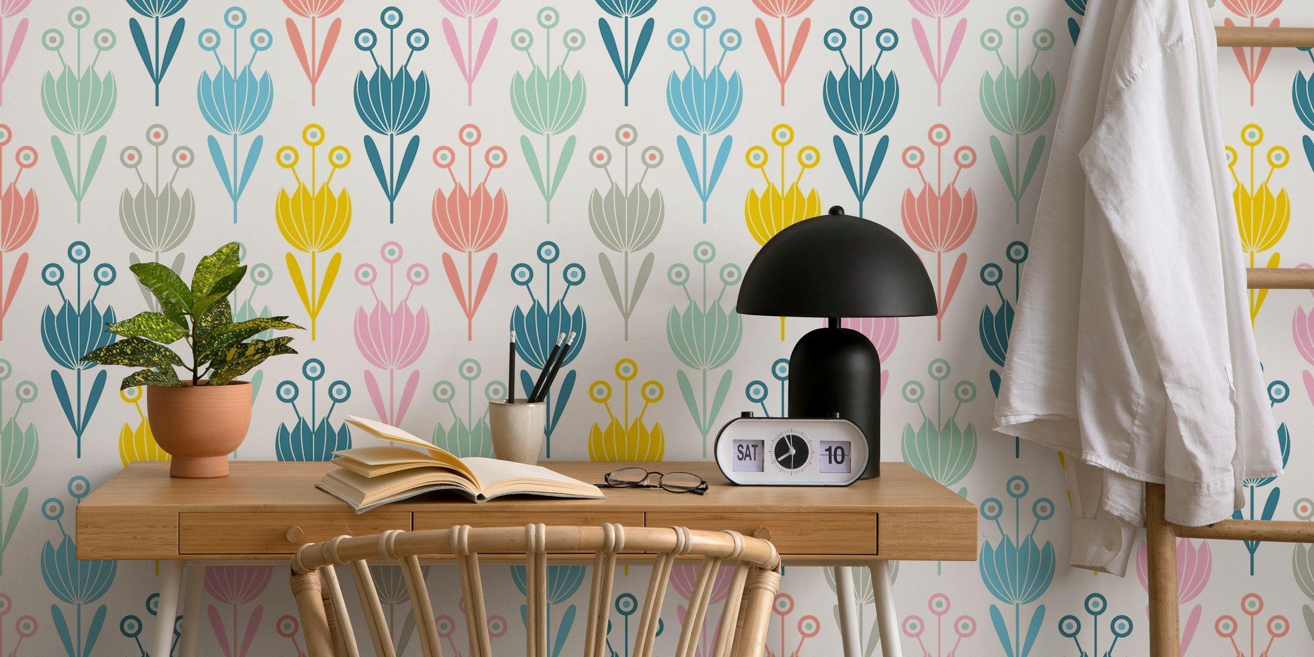Fototapete mit pastellfarbenen tulpenmustern