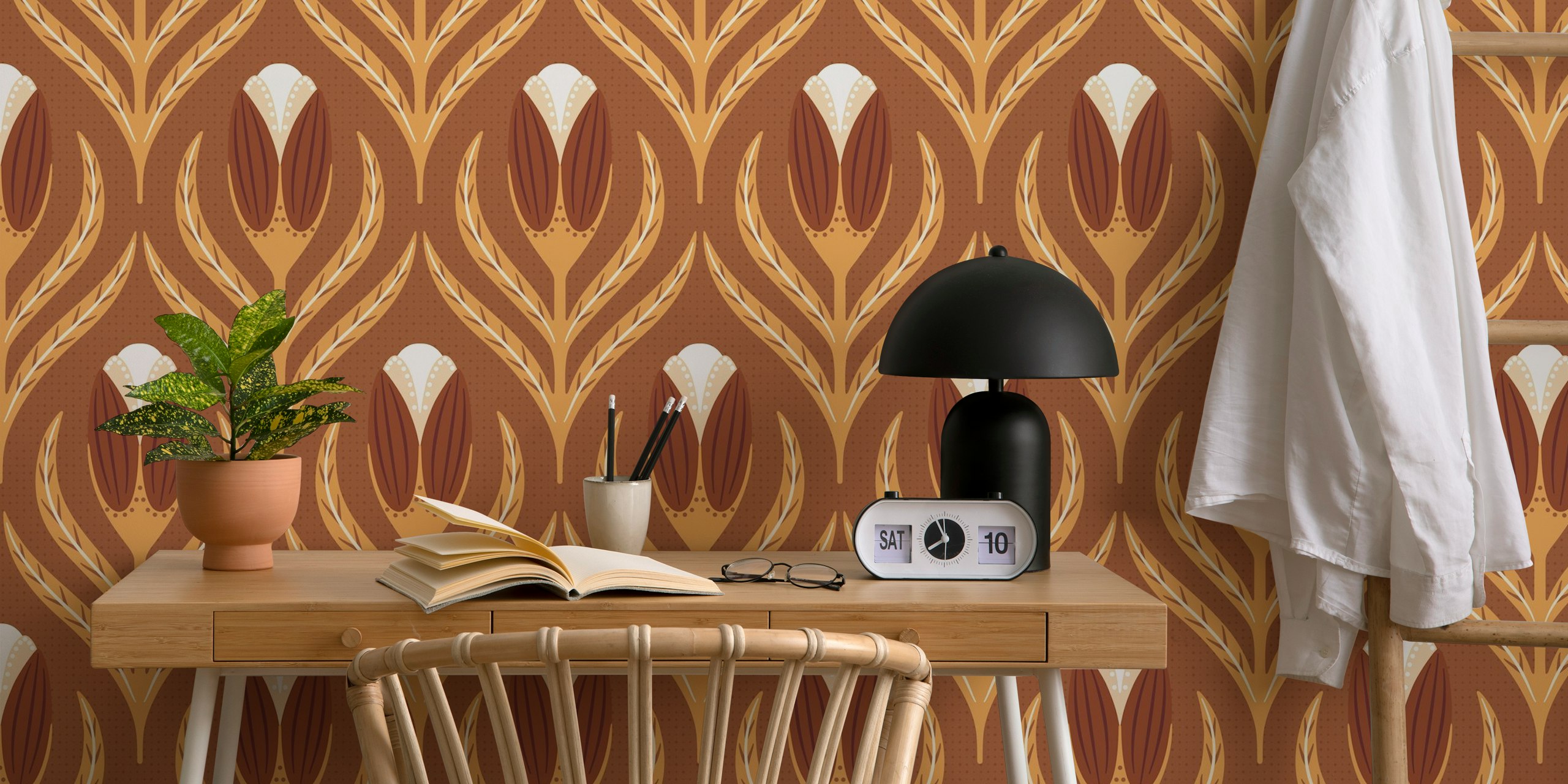 Terracotta floral pattern with brown and cream hues wallpaper