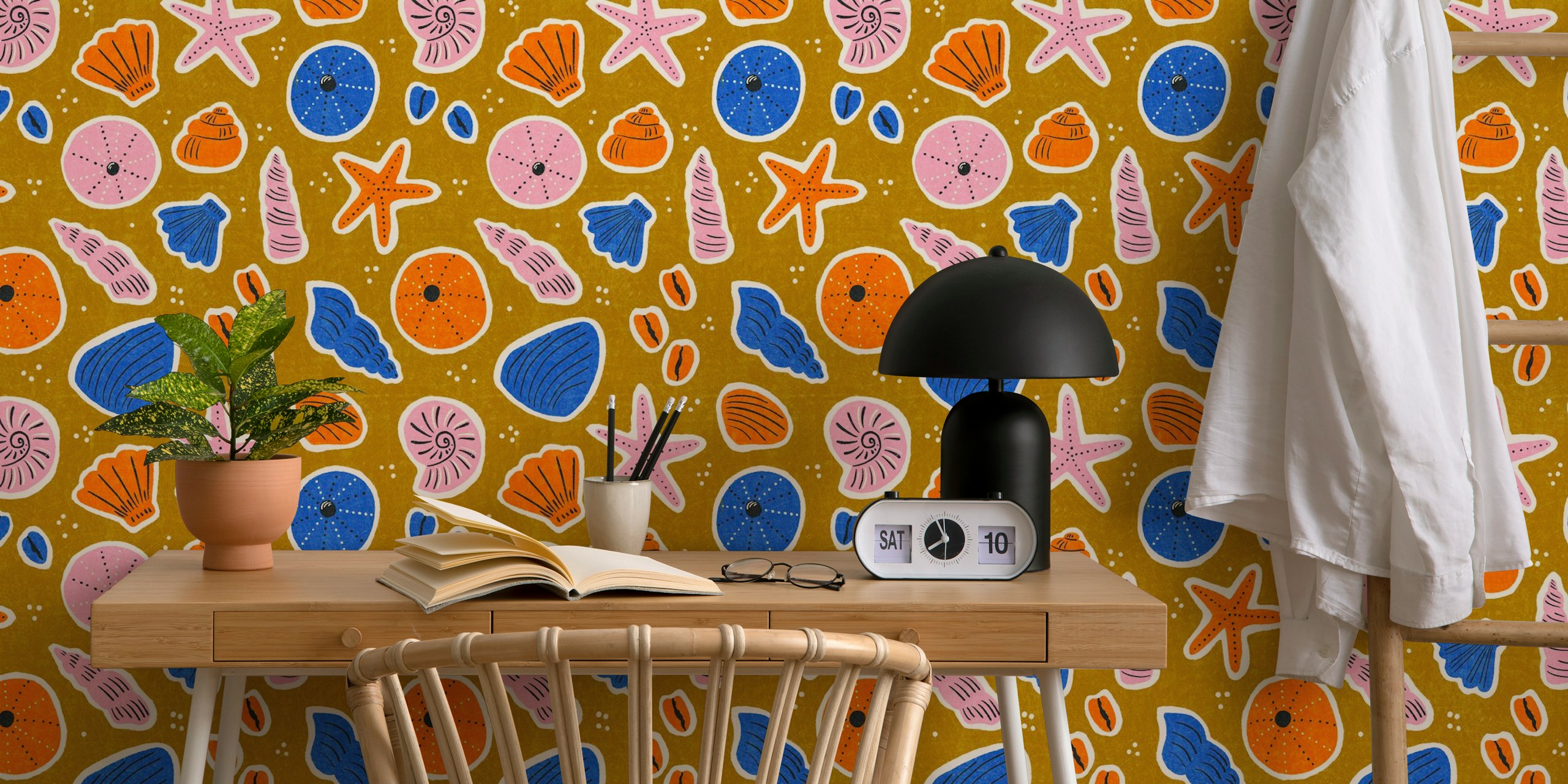Design de papel de parede Vero em dourado e laranja