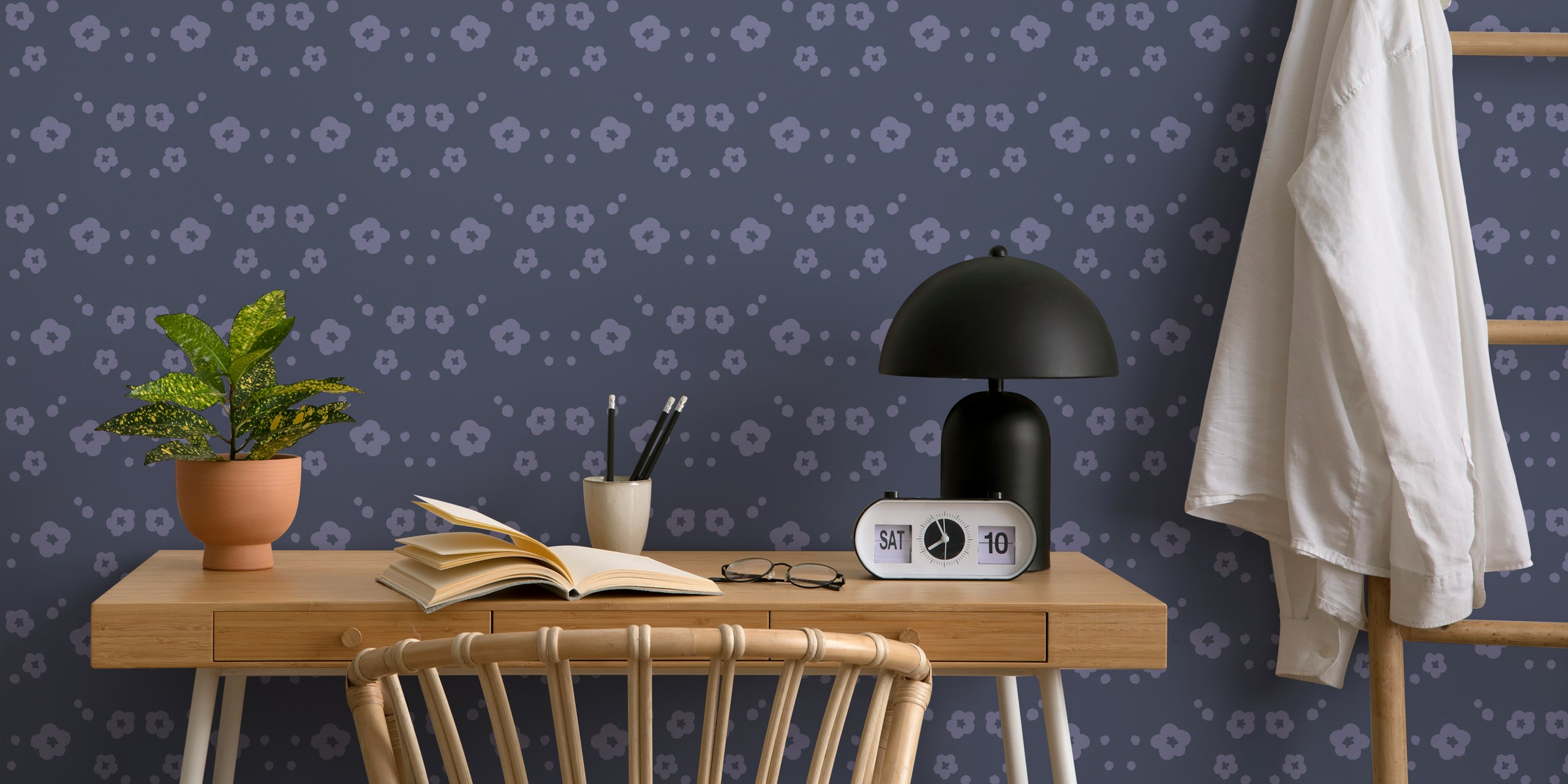 Ballet of Blooms denim floral wallpaper