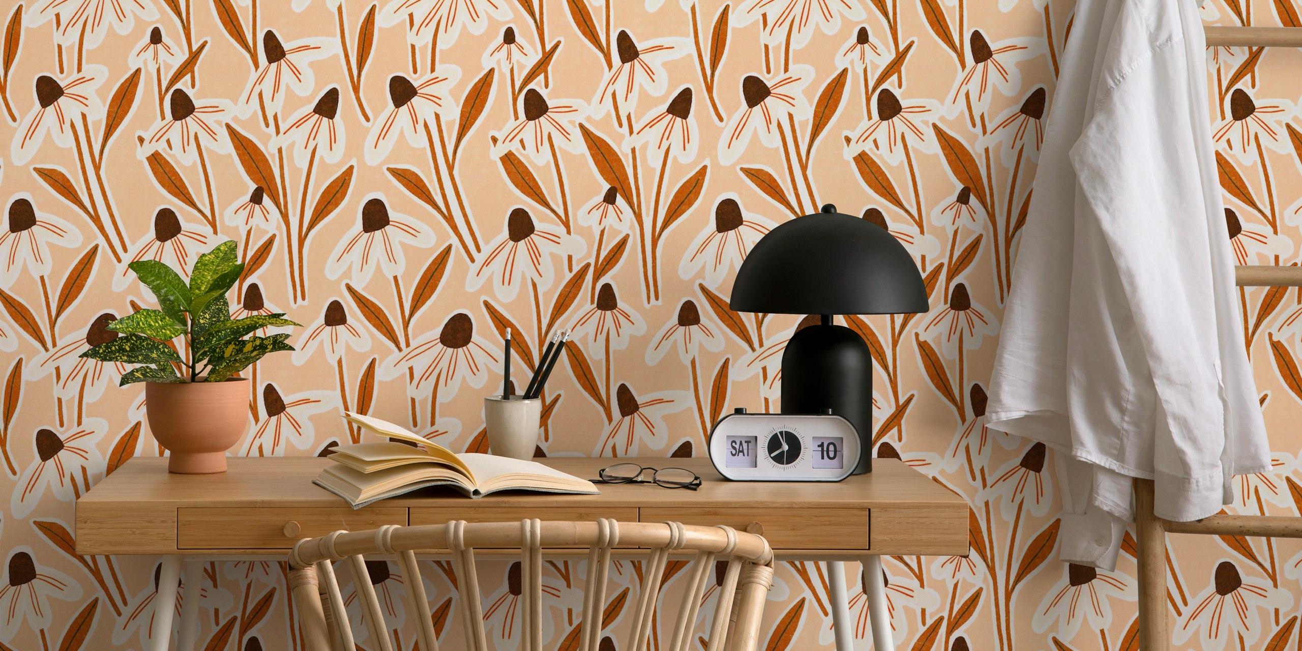 Light peach floral pattern wall mural for home decor