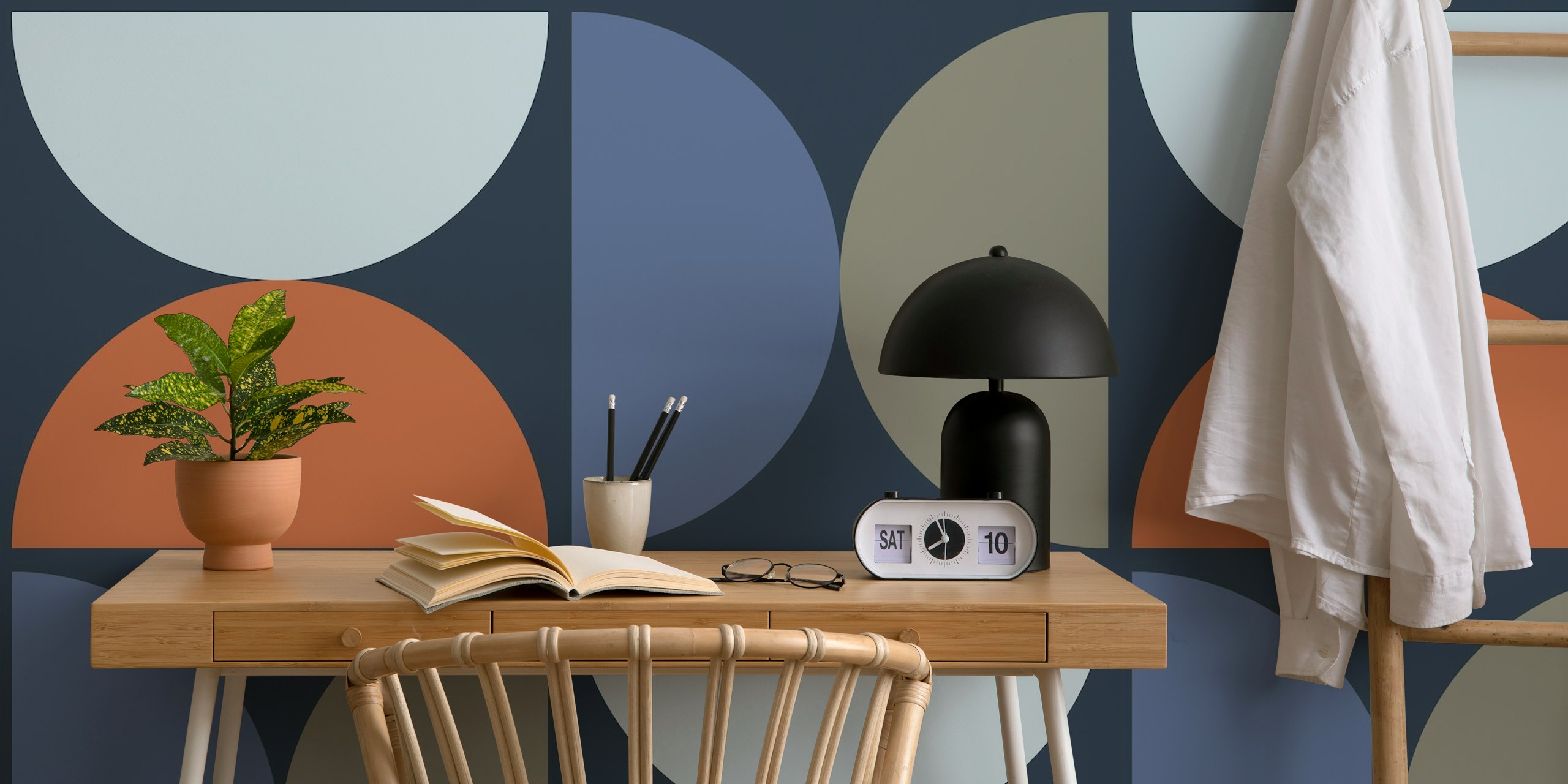 Semicircles 1 - Blue Nova papel pintado en una habitación
