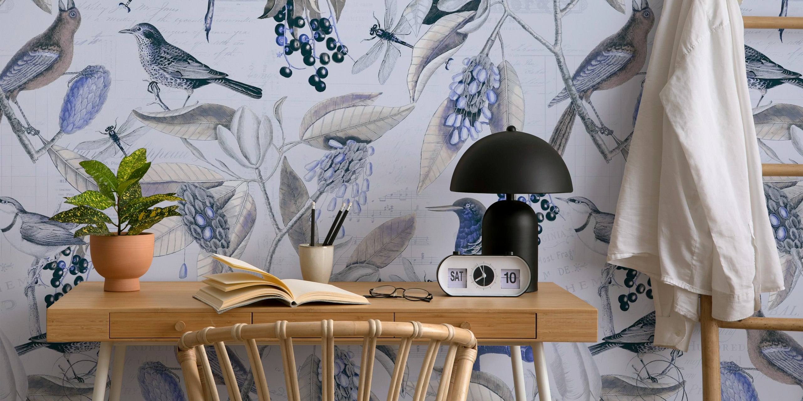 Vintage Magnolia flowers and birds wallpaper design