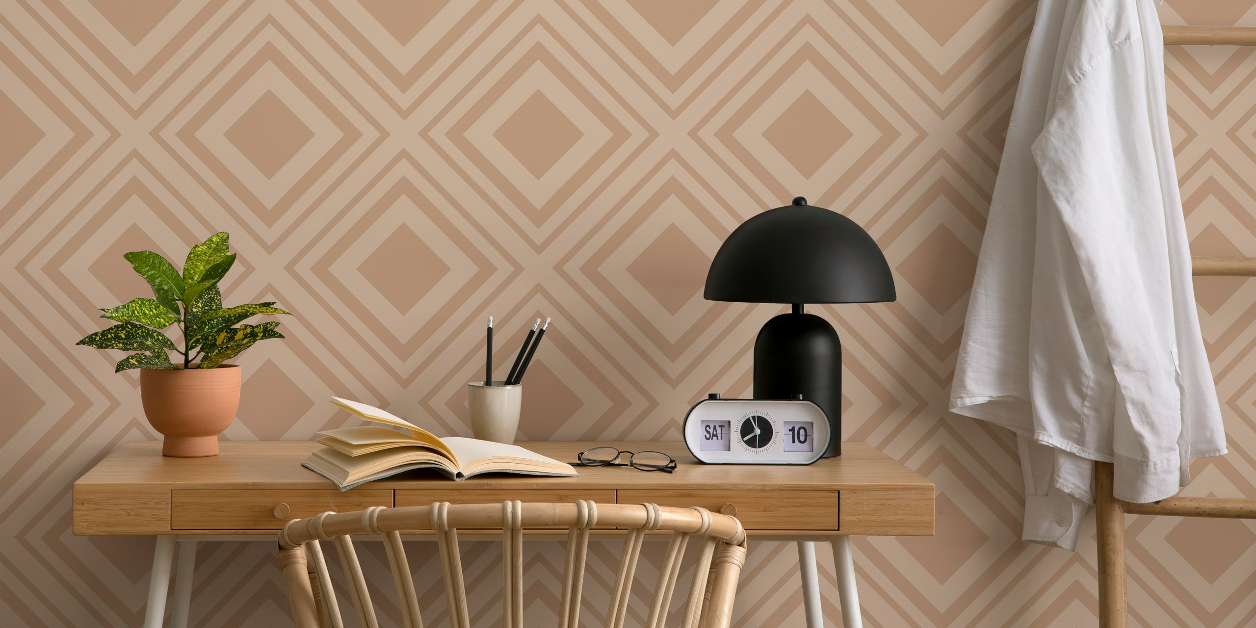 Beige geometric patterned wallpaper with bold intersecting lines