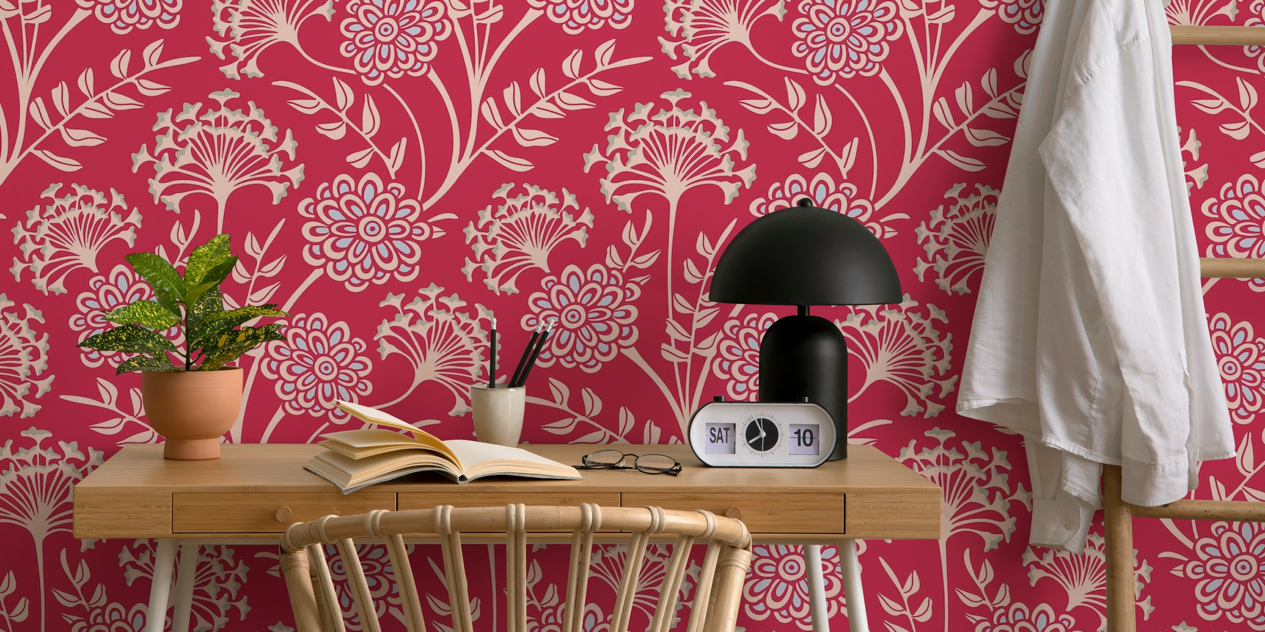 Danube Cottage Floral wallpaper in magenta red