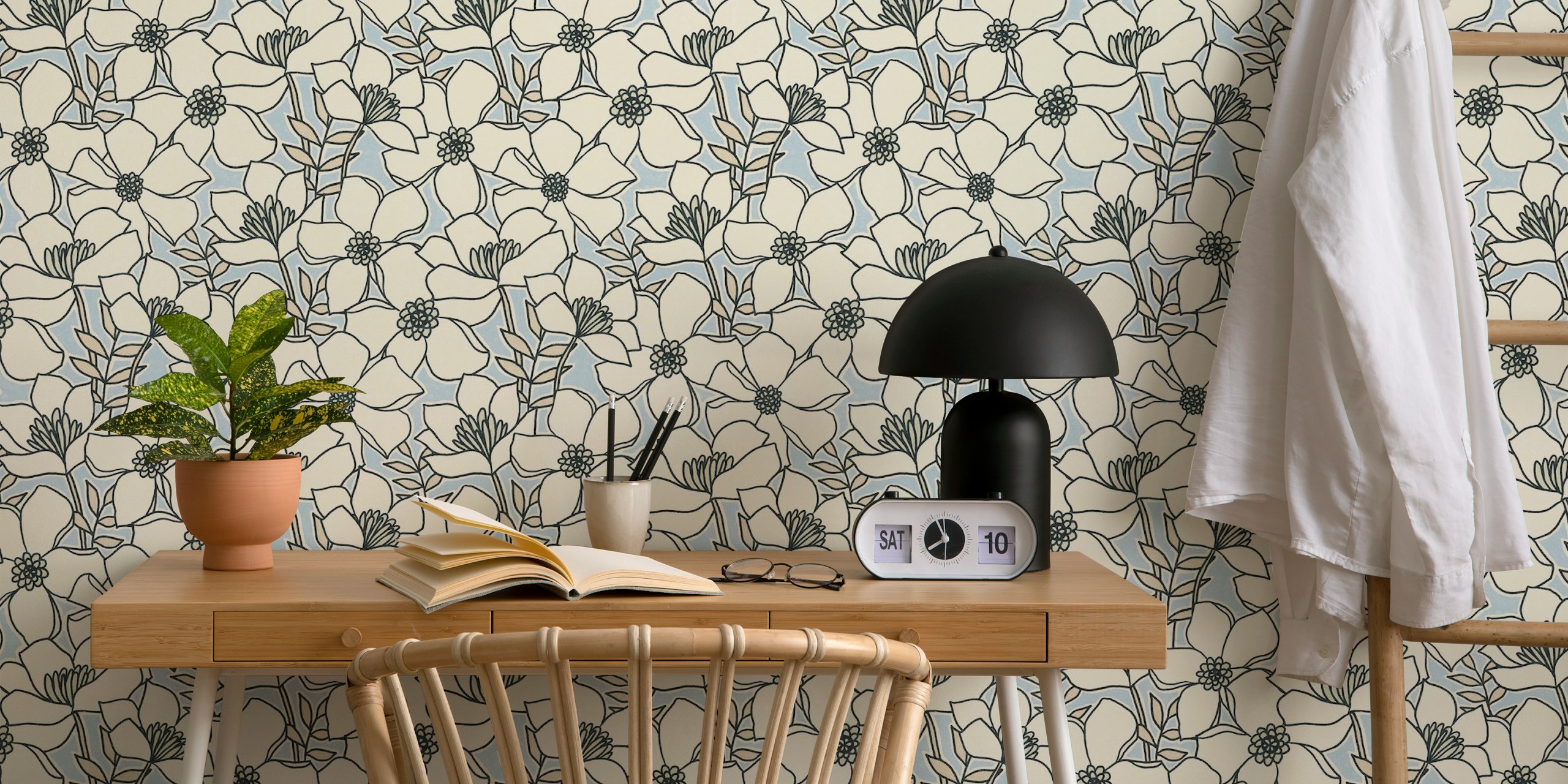 Quinn beige floral wallpaper in a room