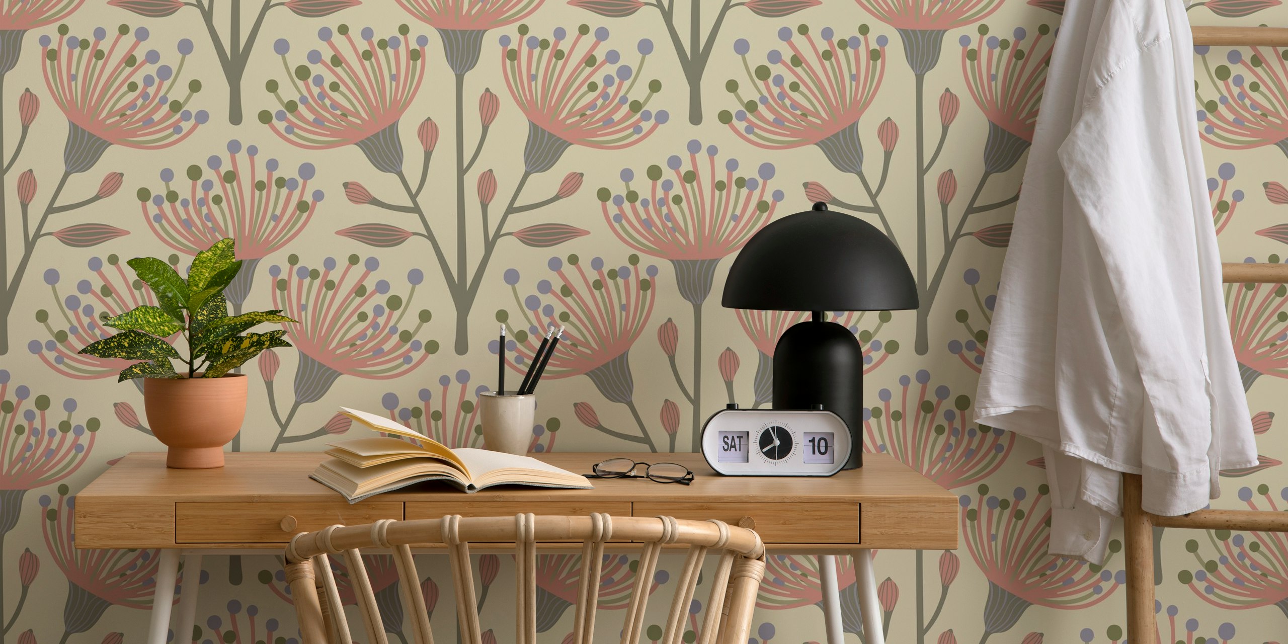 Eucalyptus floral tapet i varma neutrala färger