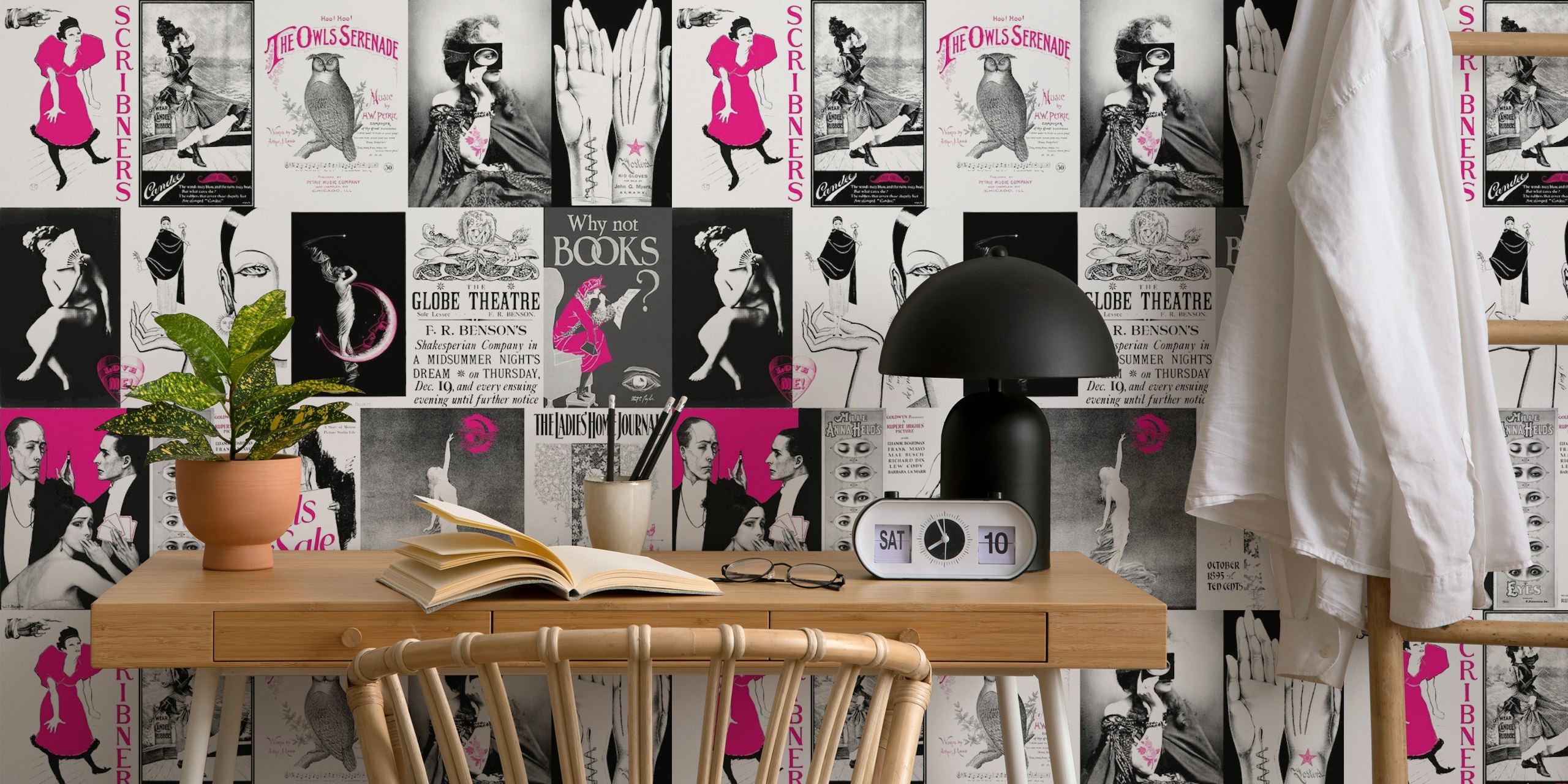 Vintage magenta kolaž zidna slika s umjetnošću i reklamama