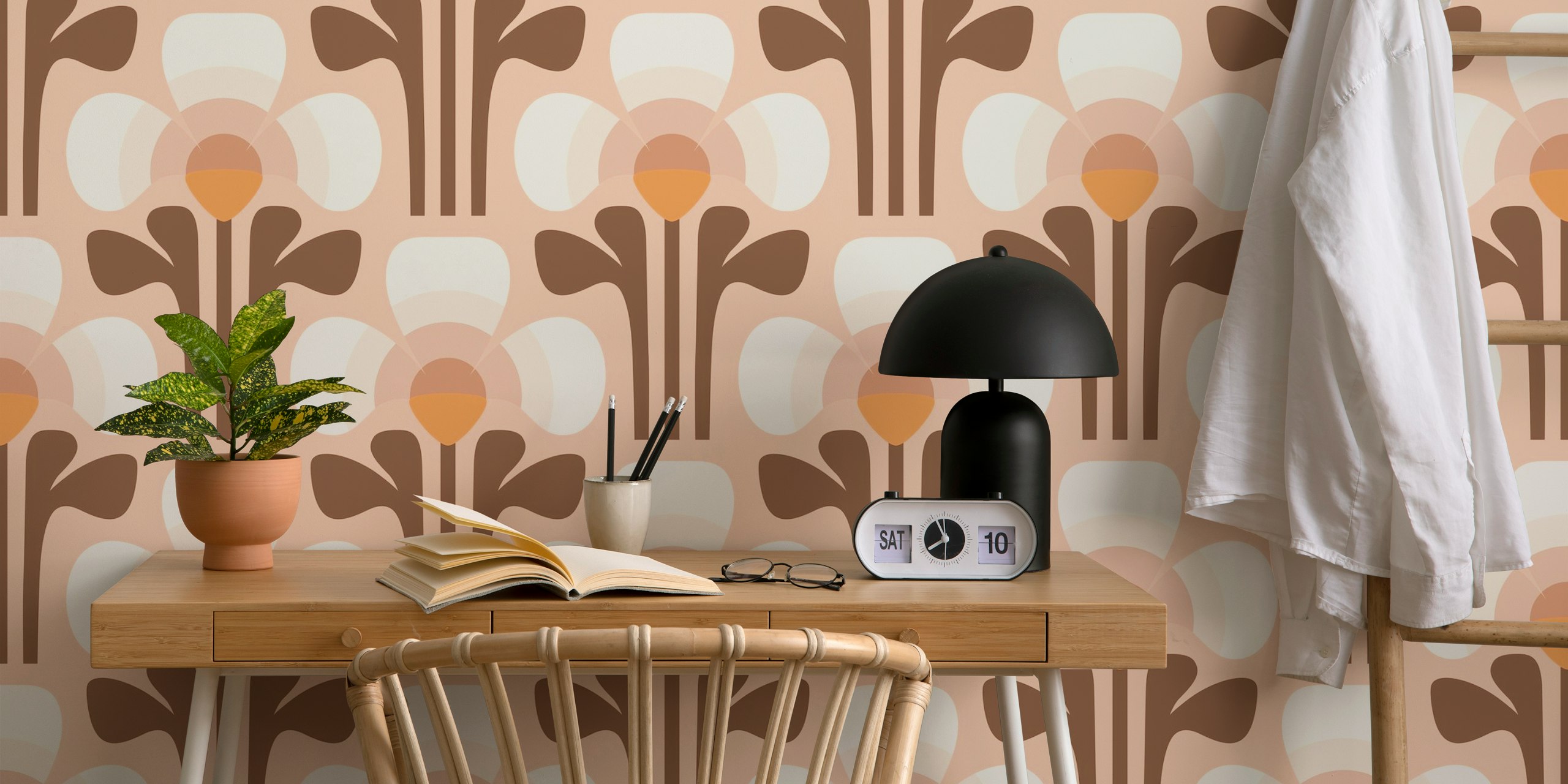 Retro clovers tapet i en rumsmiljö