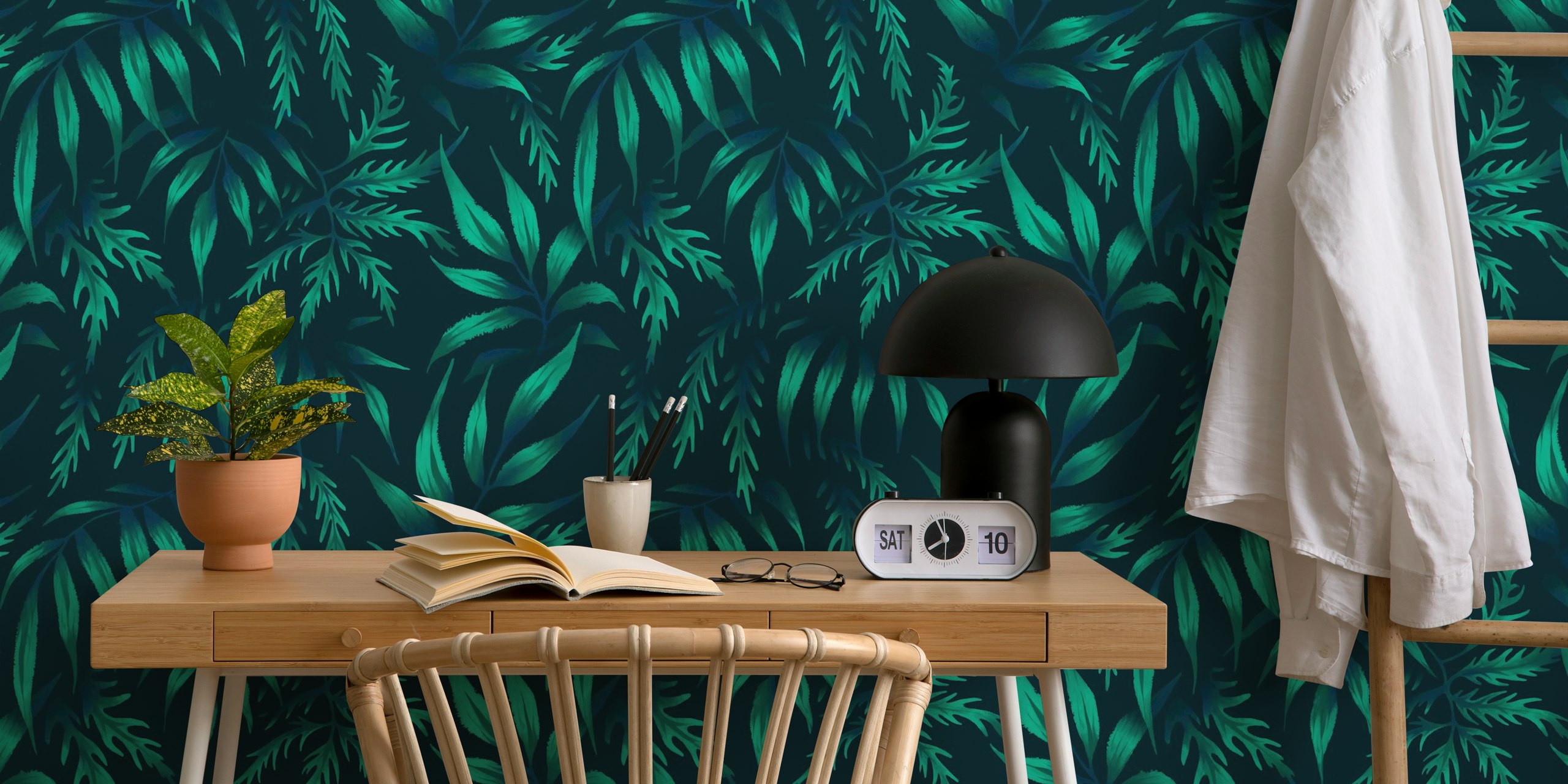 Fern Leaf Aralia behang in een kamer