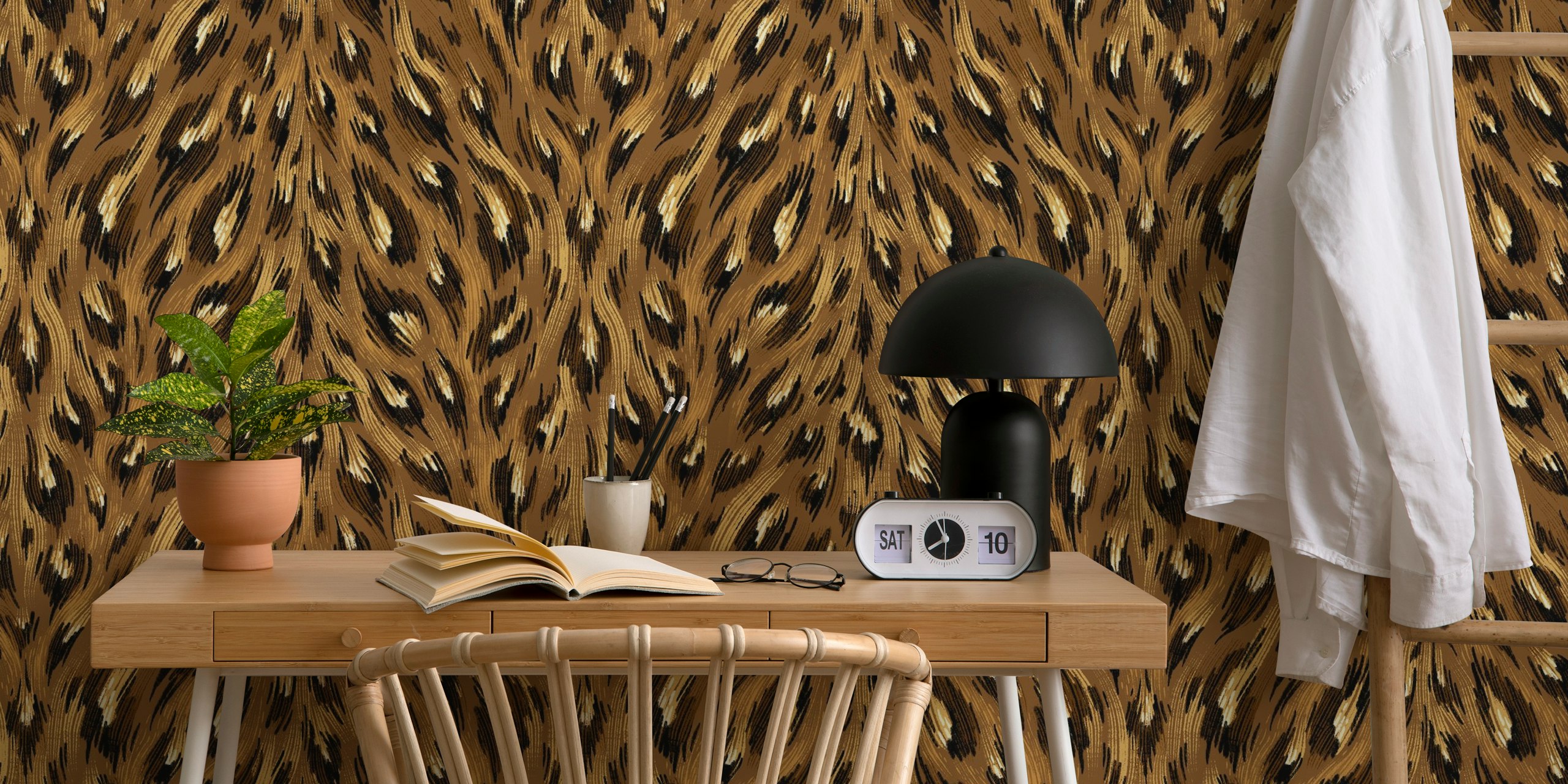 Brown leopard print wall mural design for chic and stylish interiors