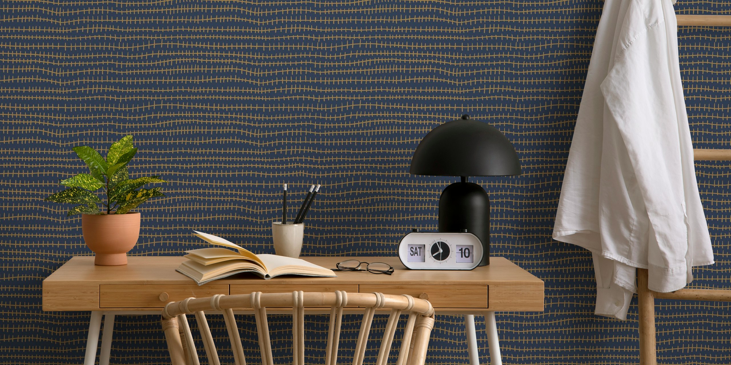 Donovan navy wallpaper design in a room