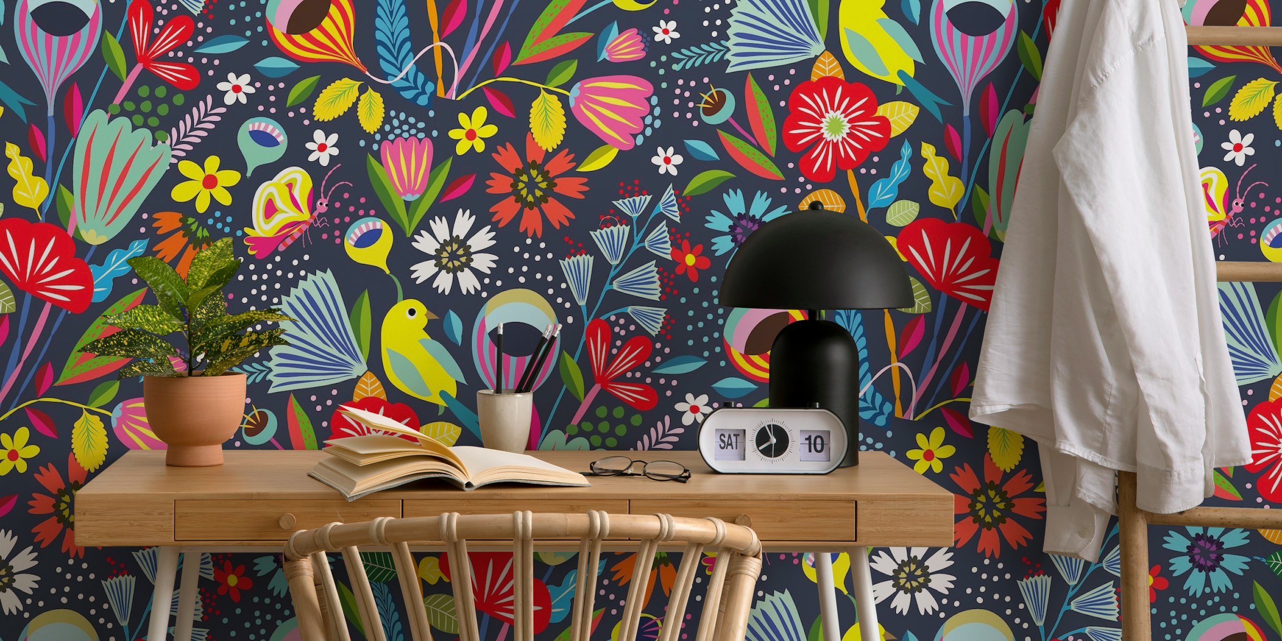 Design di carta da parati vibrante giardino night bloom