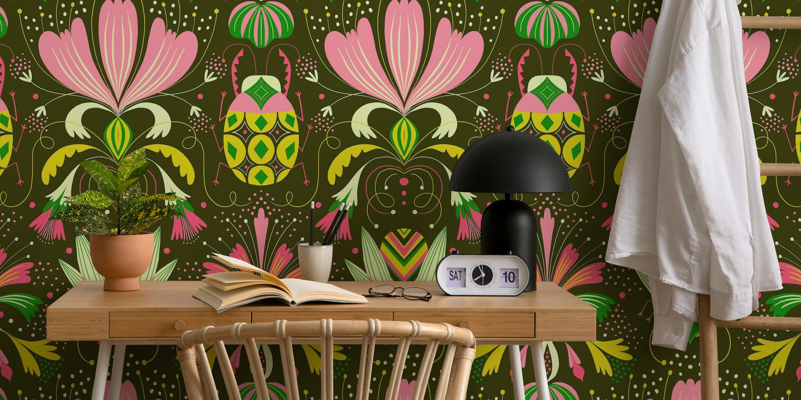 Projekt tapet Art deco bugs w pokoju