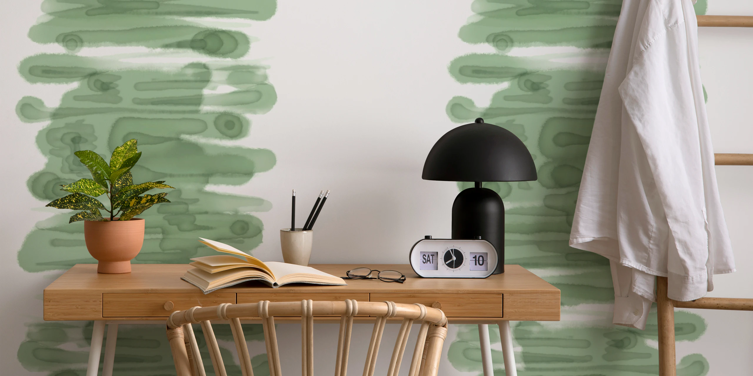 Sage Green Moon Path Wallpaper for Modern Rooms