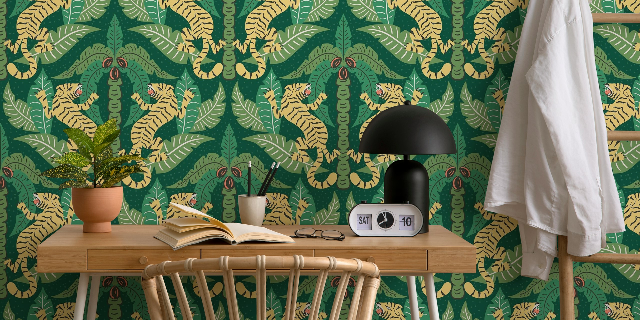 Tiger Damask tapet i en rominnredning