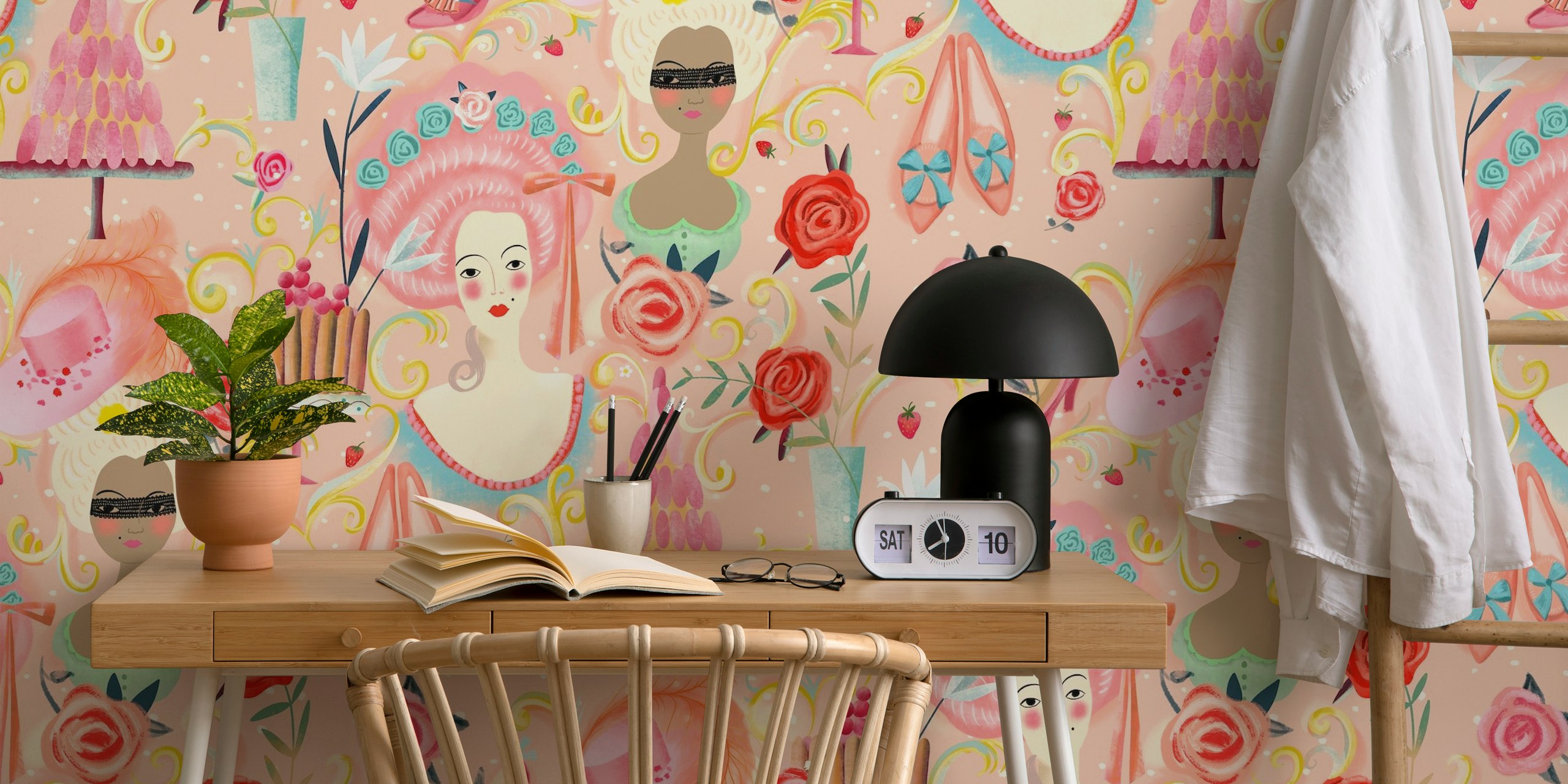 Sweet rose rokoko flourish tapetti huoneessa