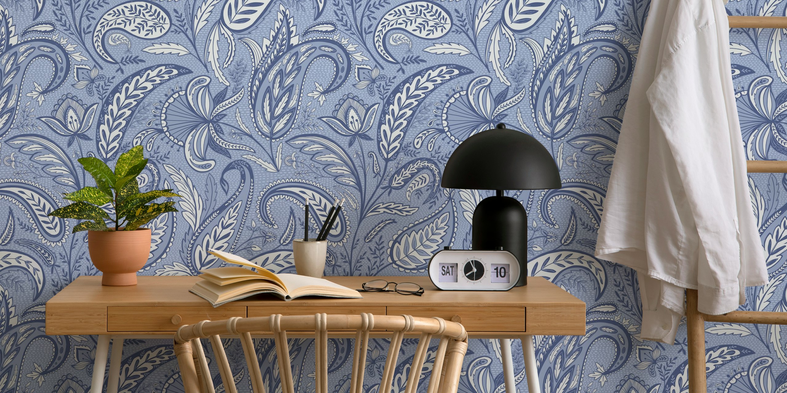 Elegant paisley pattern in monochrome blue