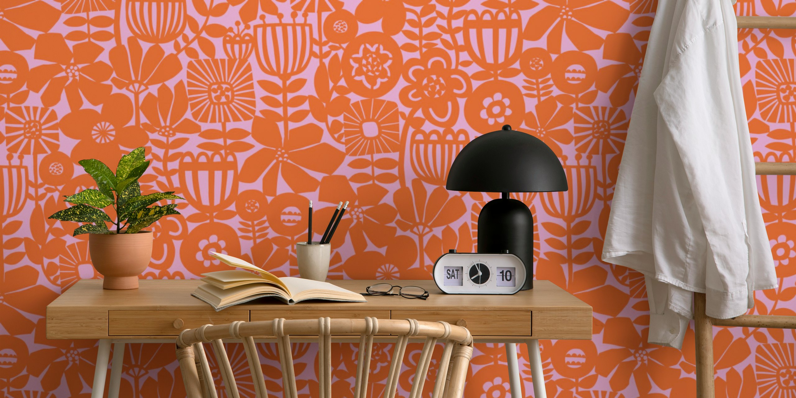Floral wallpaper in a modern room setting
