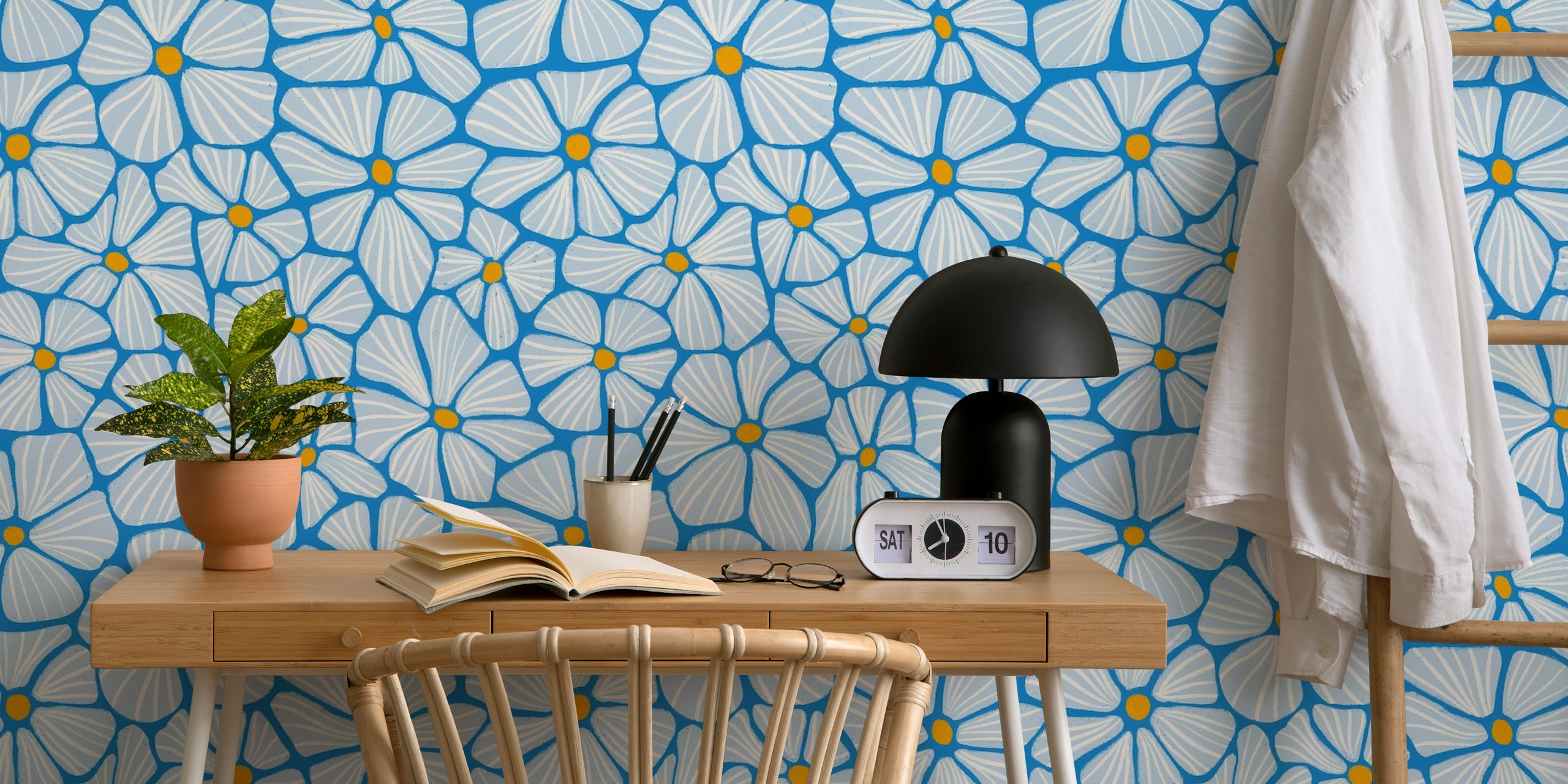 Textured Flower Mosaic wallpaper in a room
