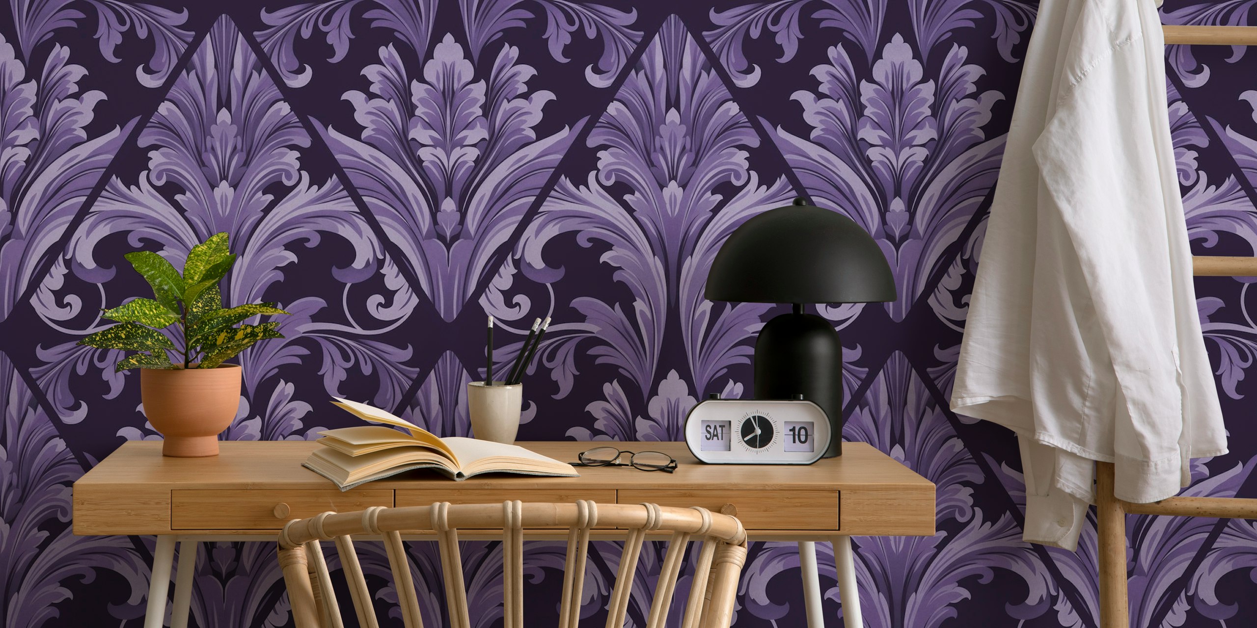 Victorian Elegance Regency Swirls Purple papel de parede