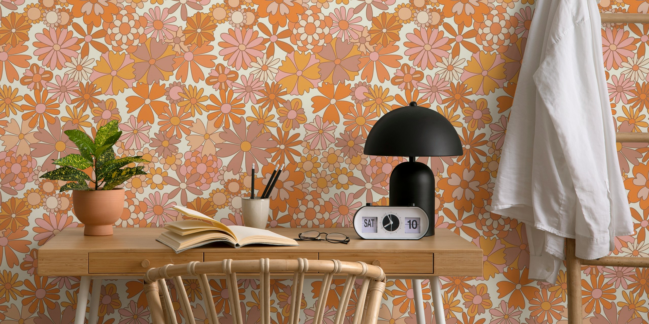 Design della carta da parati retro florals 2 in una stanza