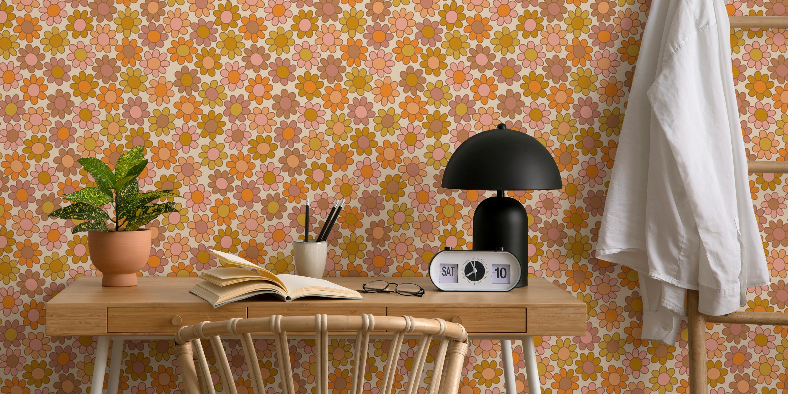 Retro florals 8 wallpaper in a room