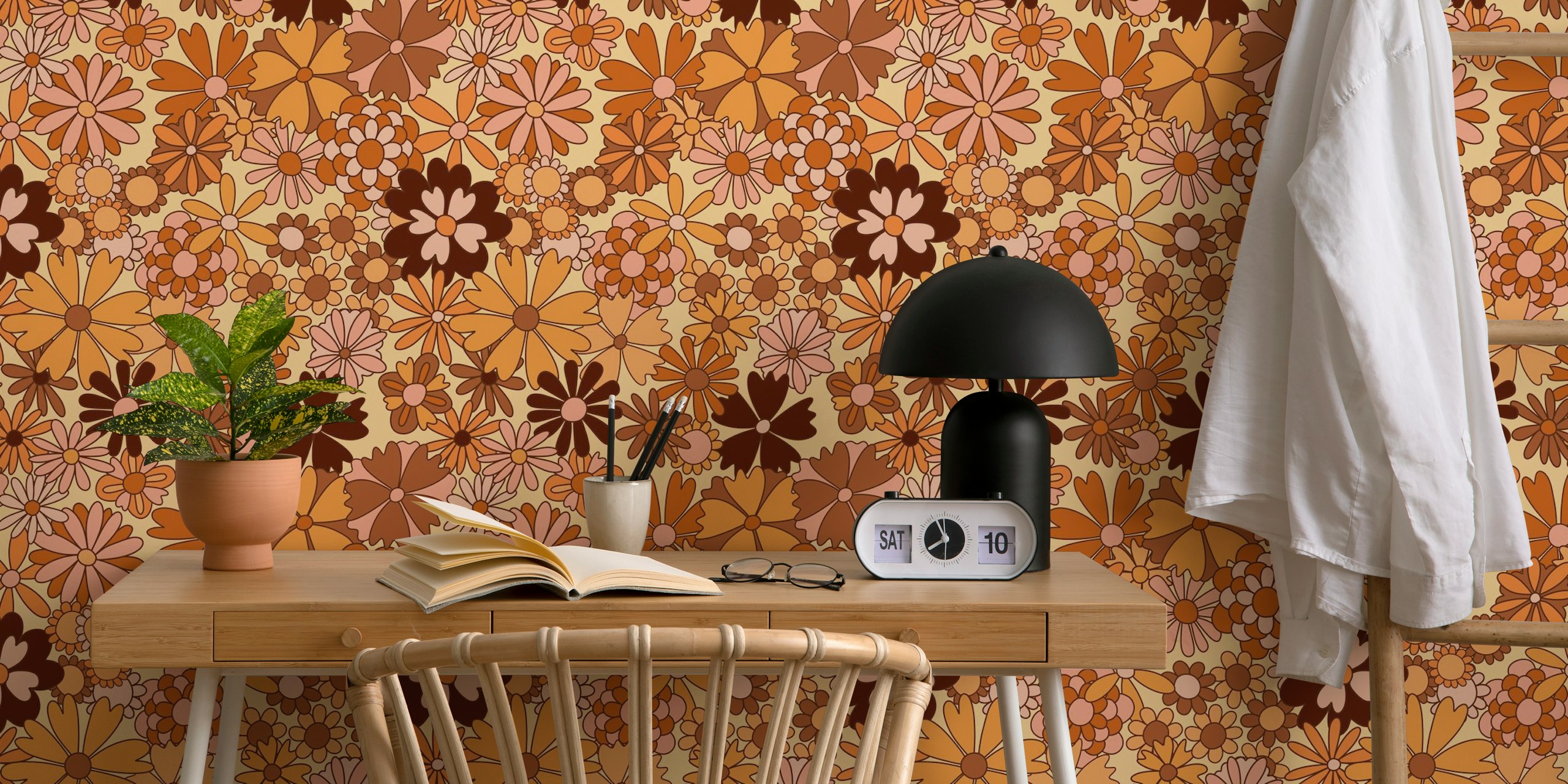 Retro floral wallpaper in a room setting