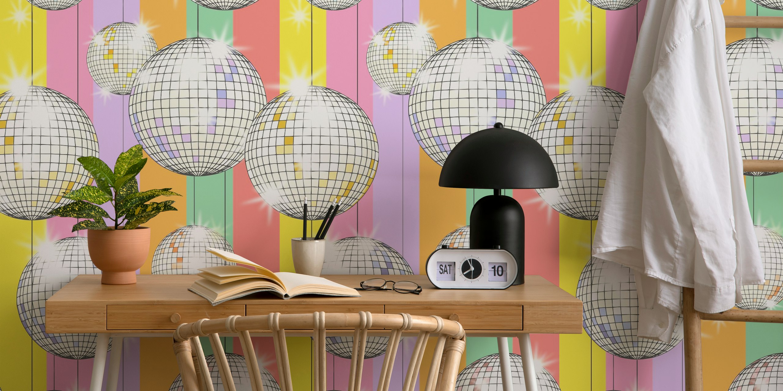 Multicolor wallpaper featuring disco balls
