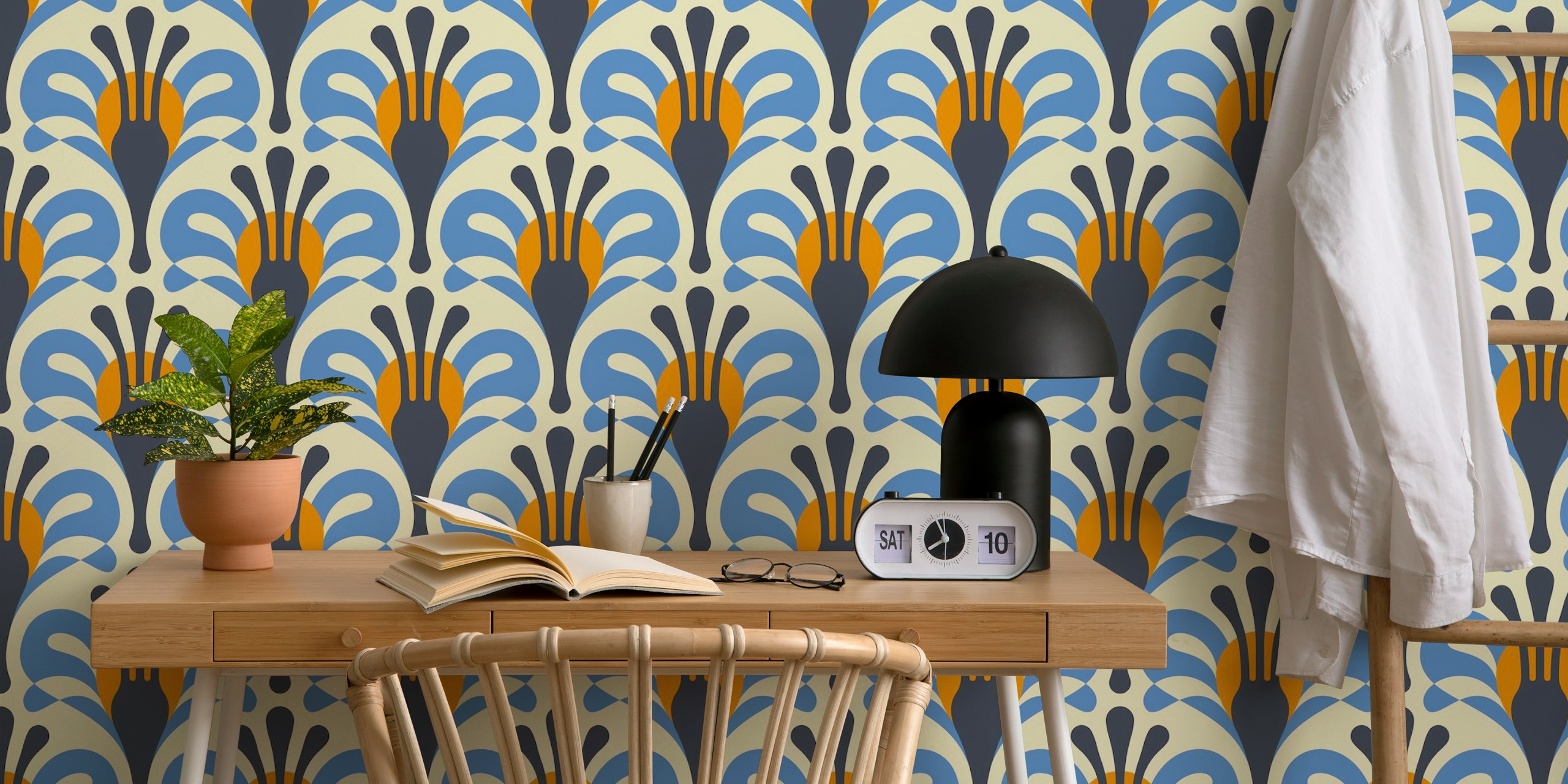 Vintage retro floral wallpaper design in a room