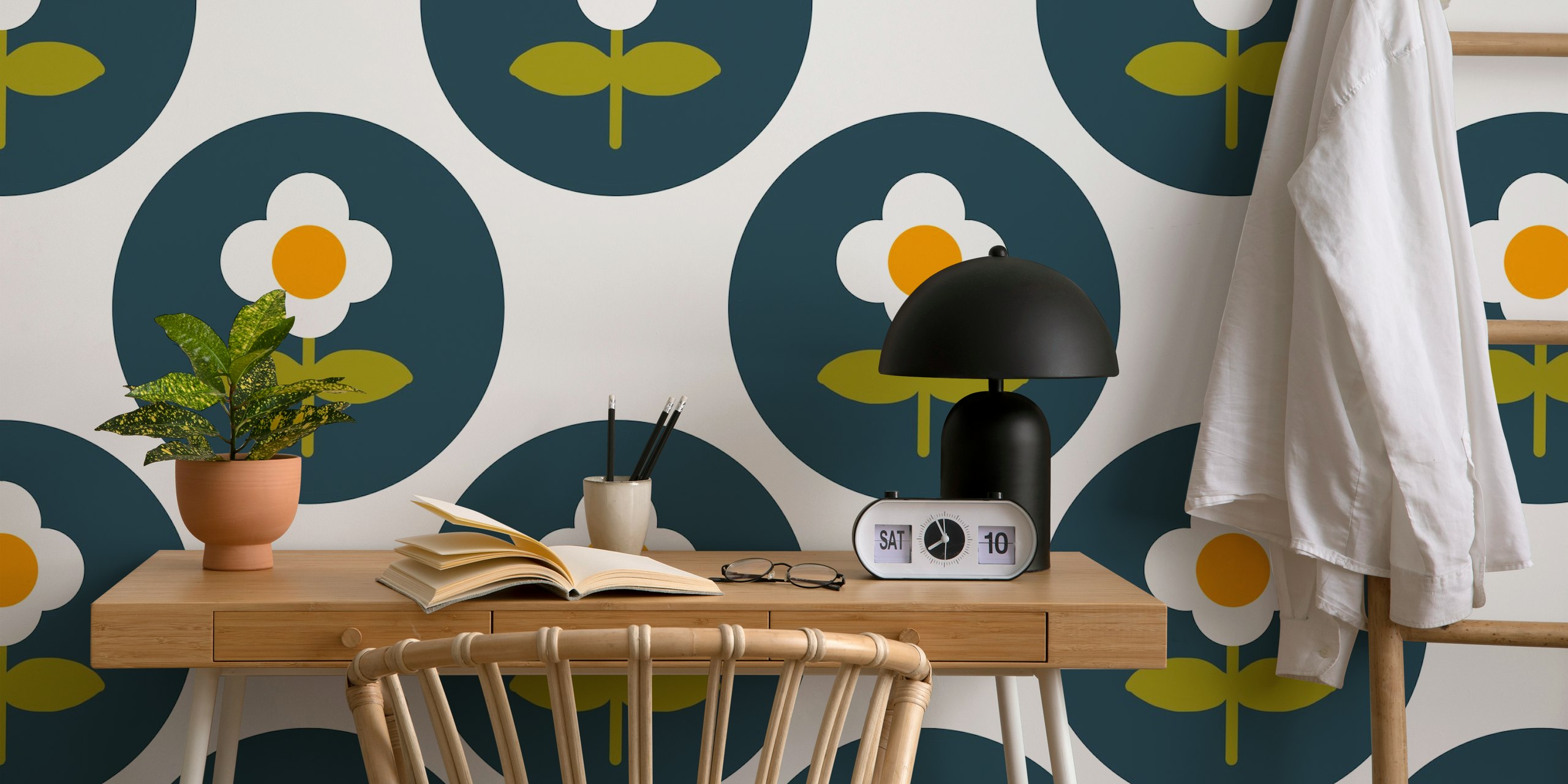 Blue Retro Daisy tapet i et værelse