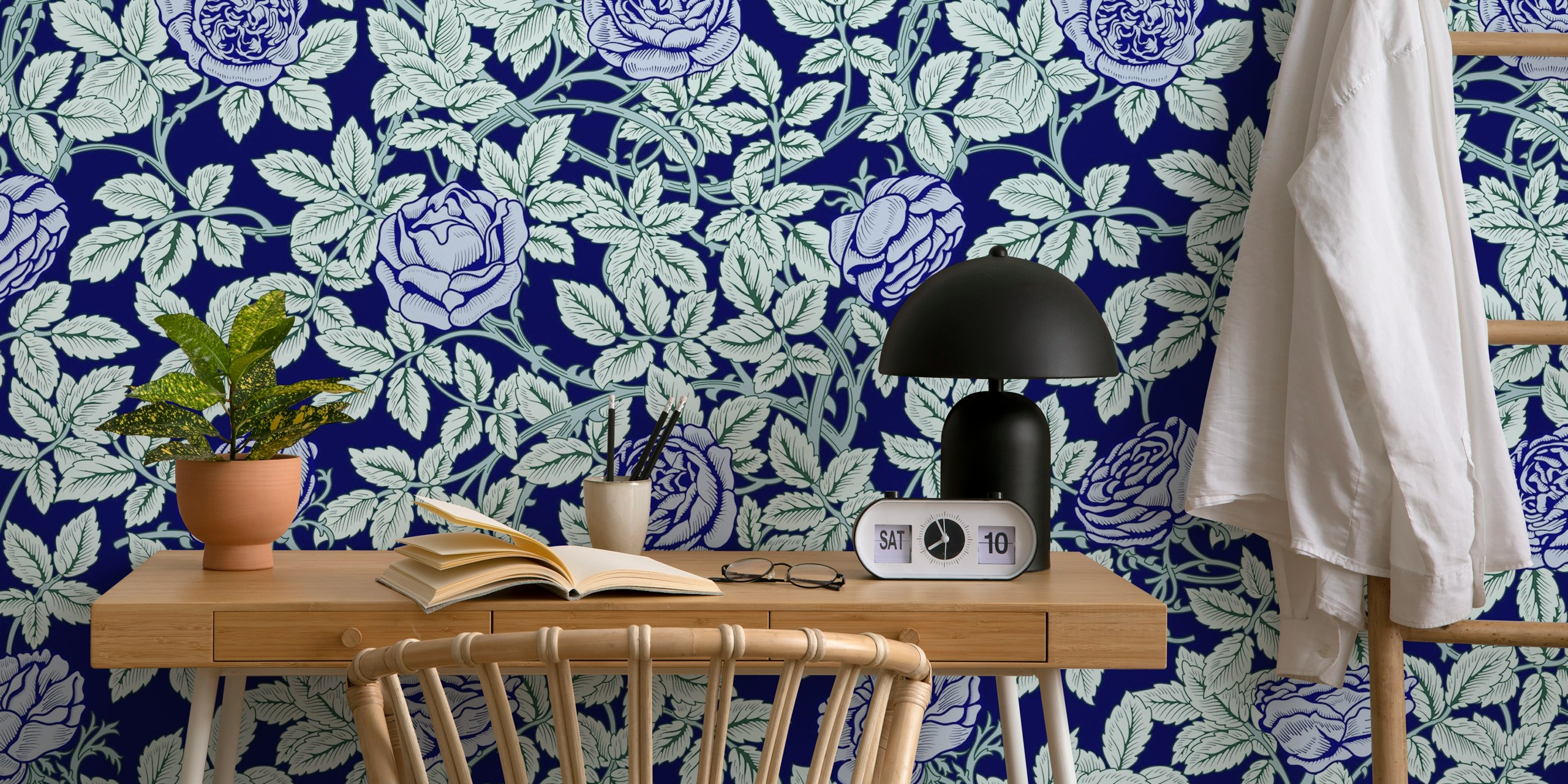 Victorian Rambling Rose wallpaper in a room