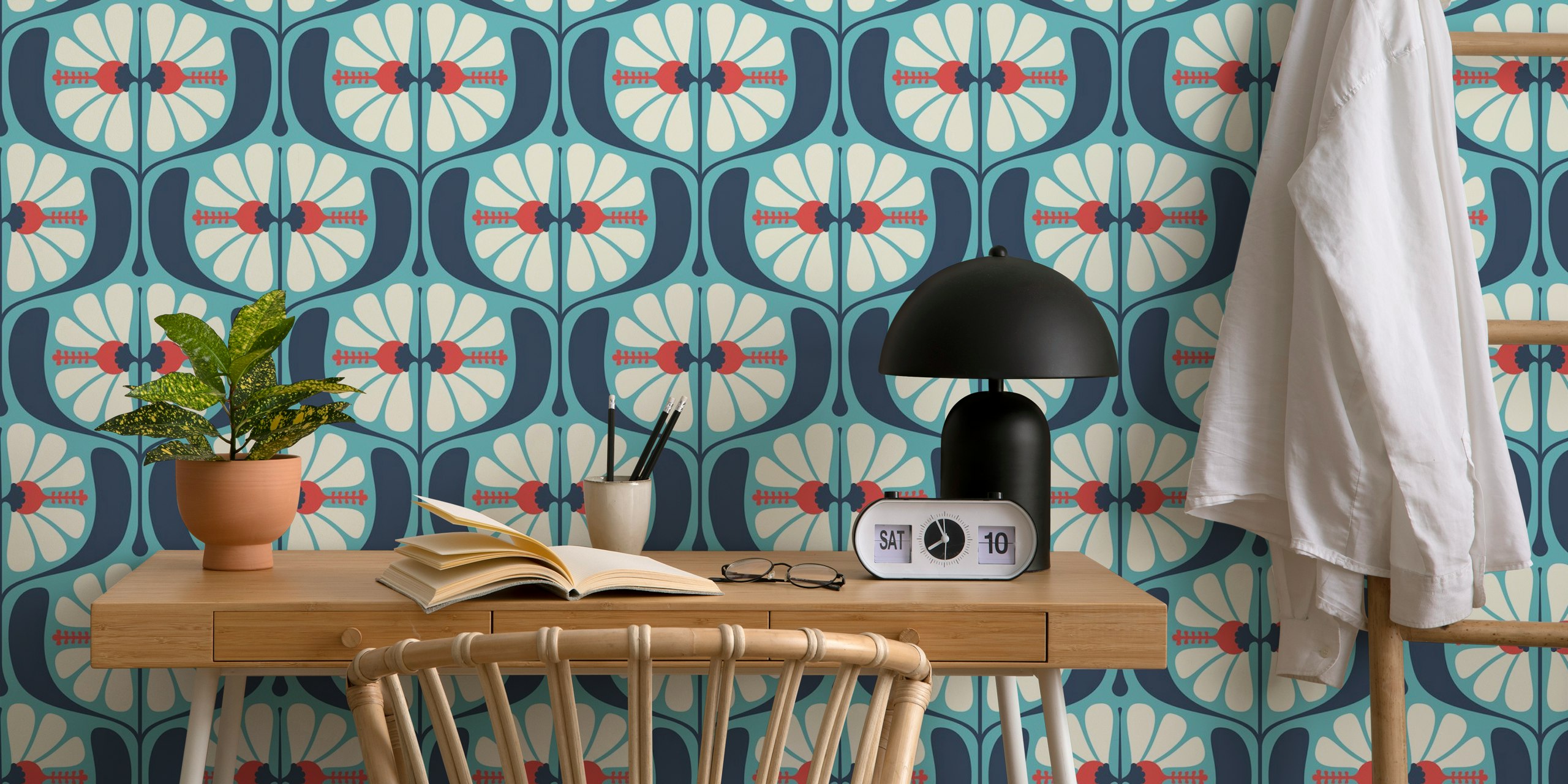 KF 0241 B - Vintage Retro Floral Tapete in einem Zimmer