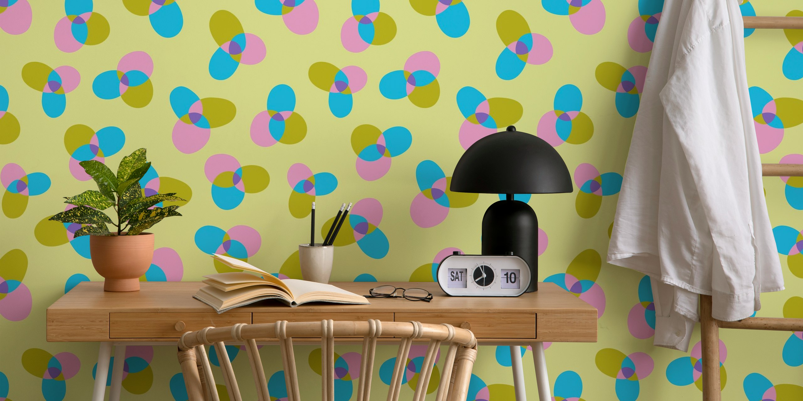 Polka Pansies floral wallpaper in a room