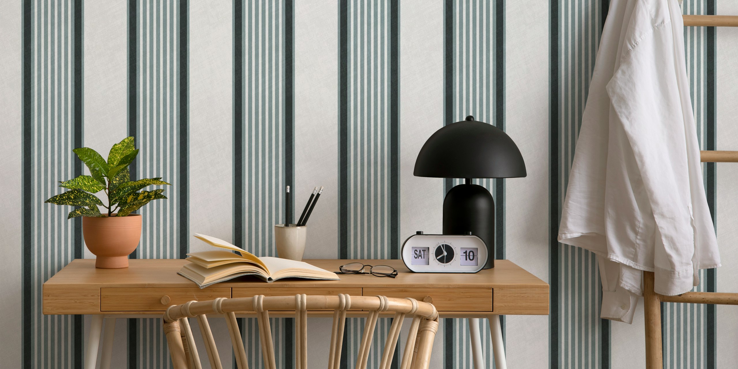 Antique stripes wallpaper in a stylish room