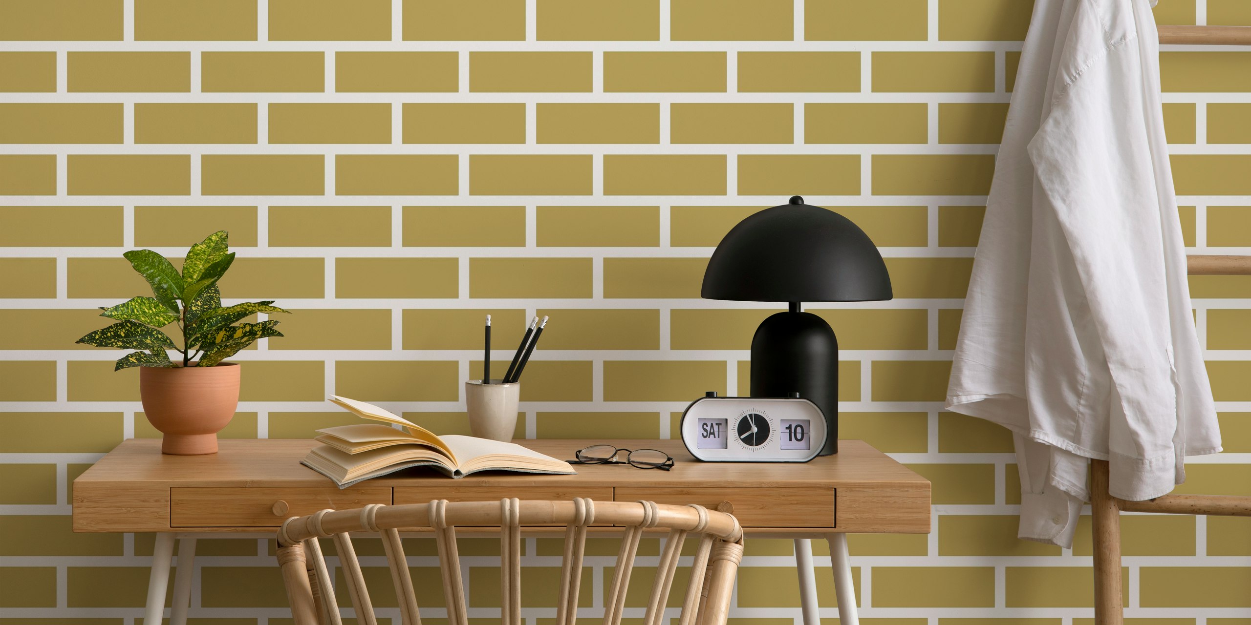 Gold brick wallpaper σε μια σύγχρονη ρύθμιση