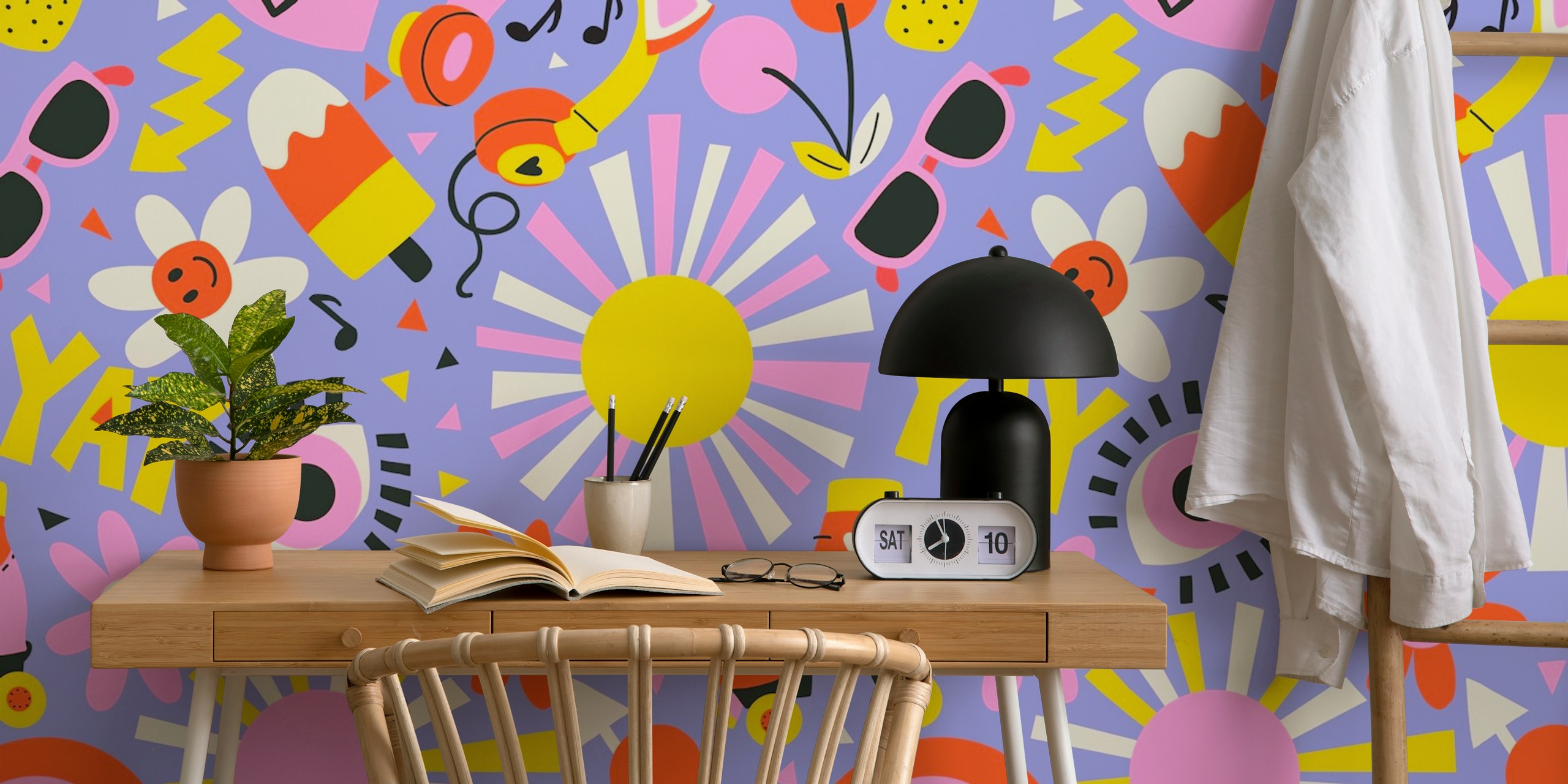 Bold Retro Tween Girl Y2K Collage wallpaper in a room