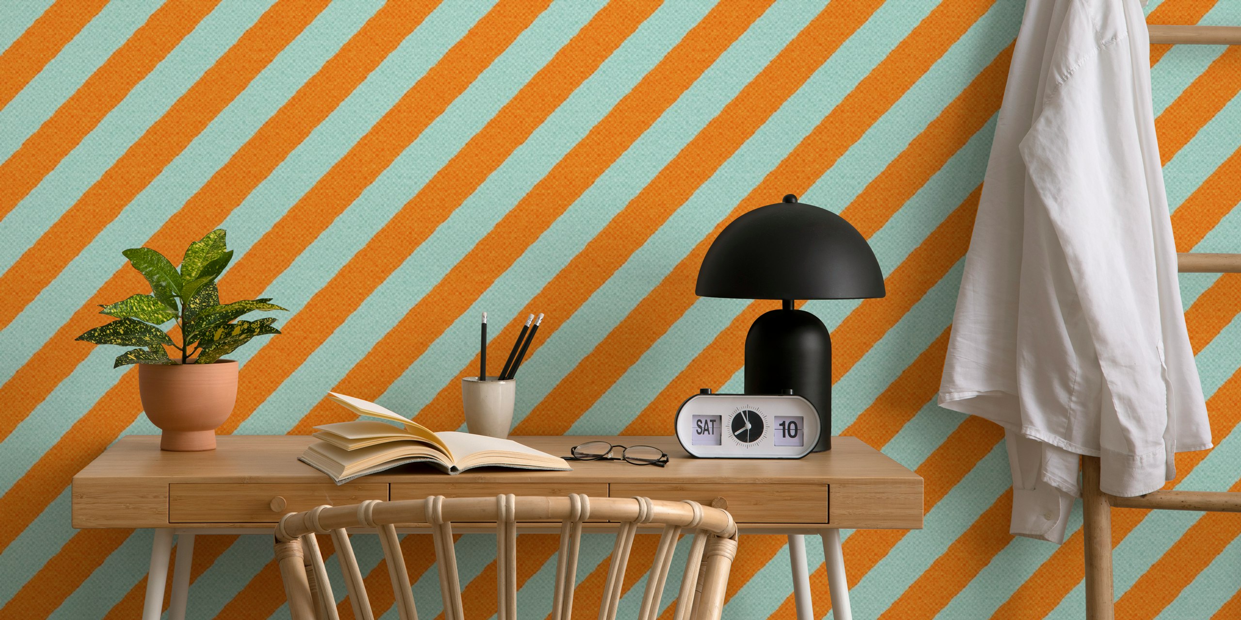 Pomarańczowa I Niebieska Tapeta Stripes 002 B W Pokoju