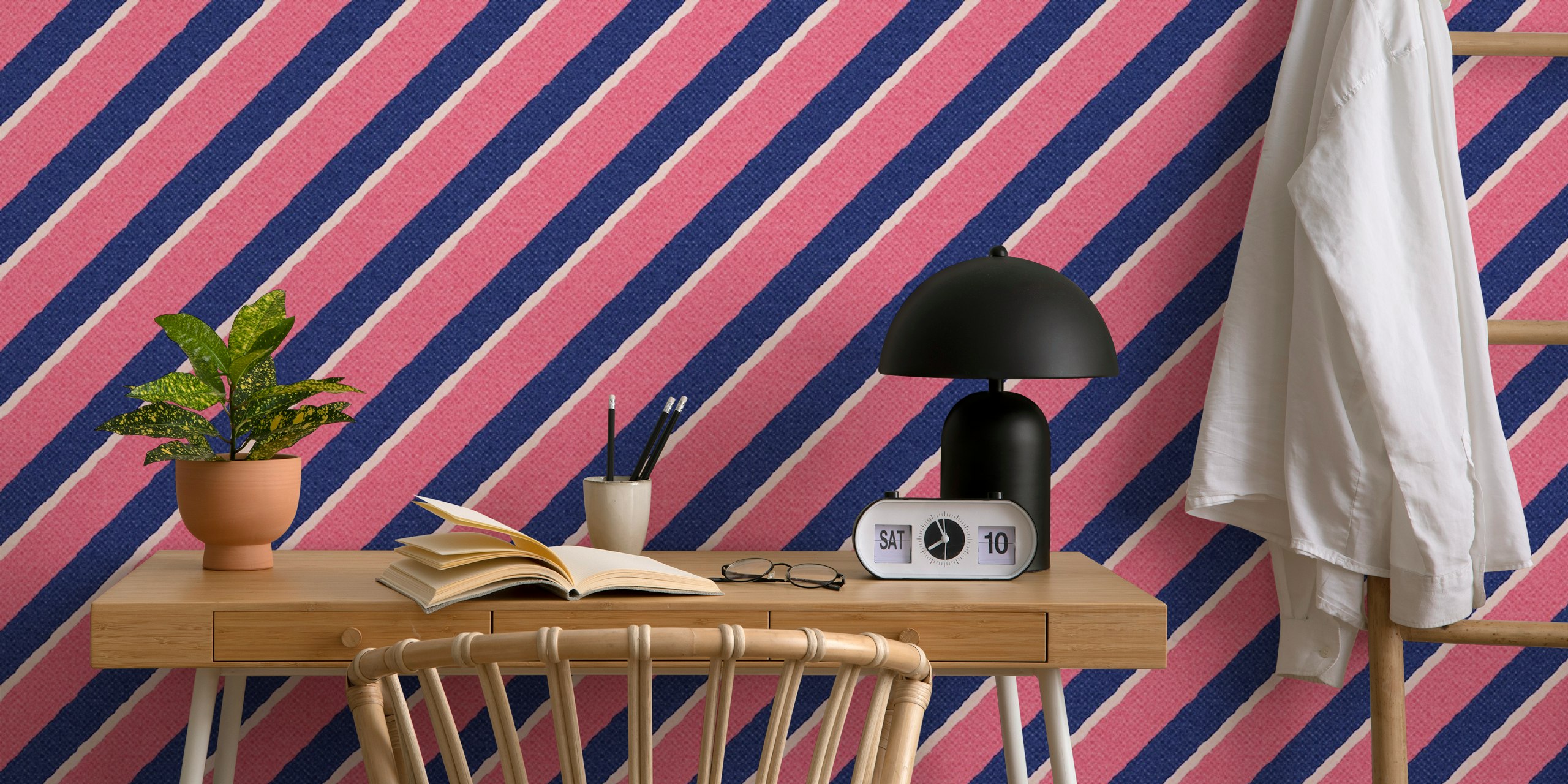 Striped wallpaper design in a room setting