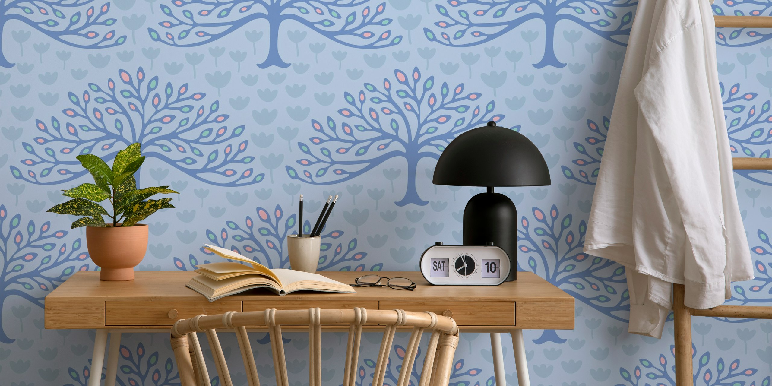Orchard Fruit Trees and Tulips wallpaper design