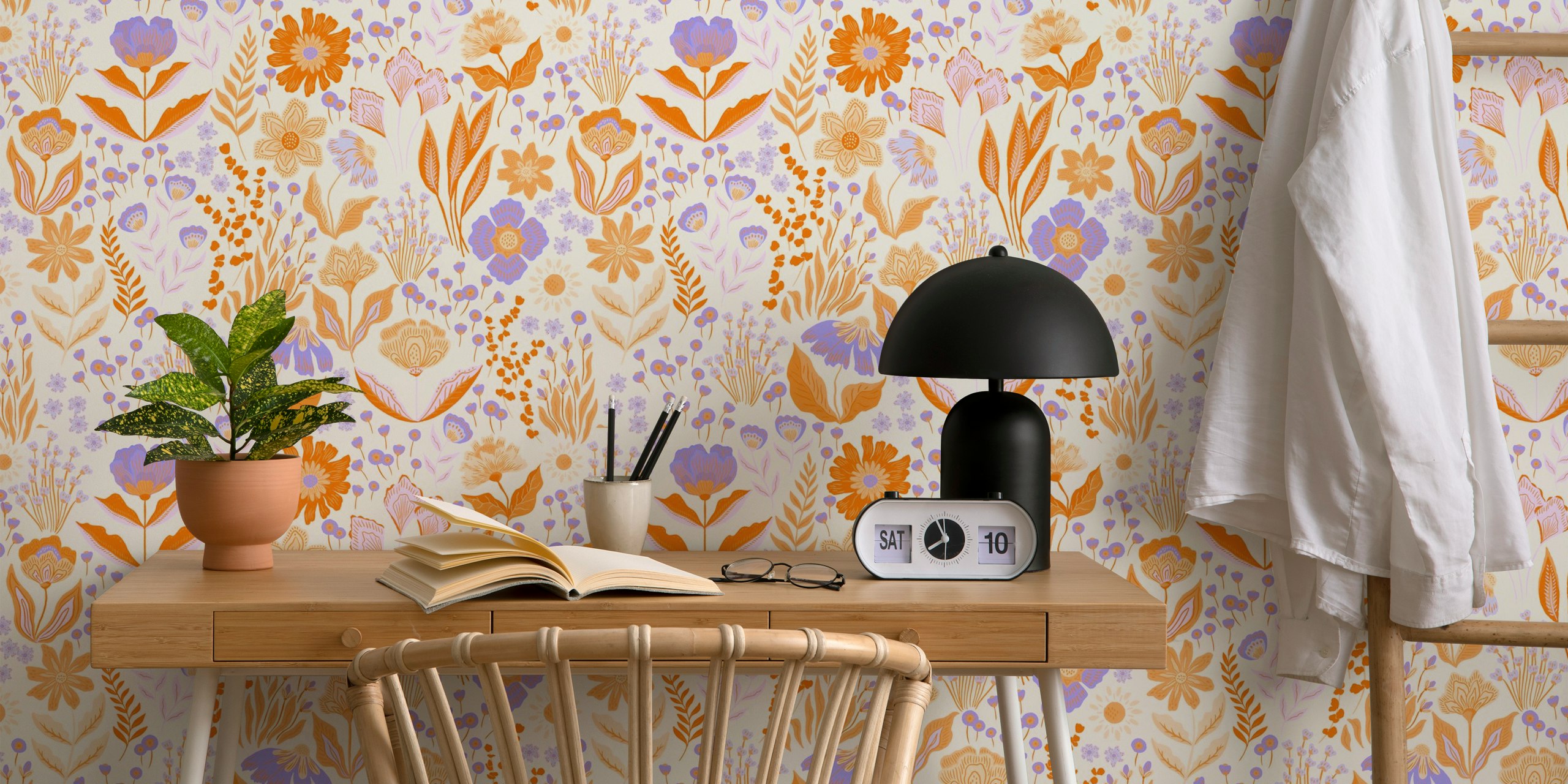 Dancing Boho Florals wallpaper in a room